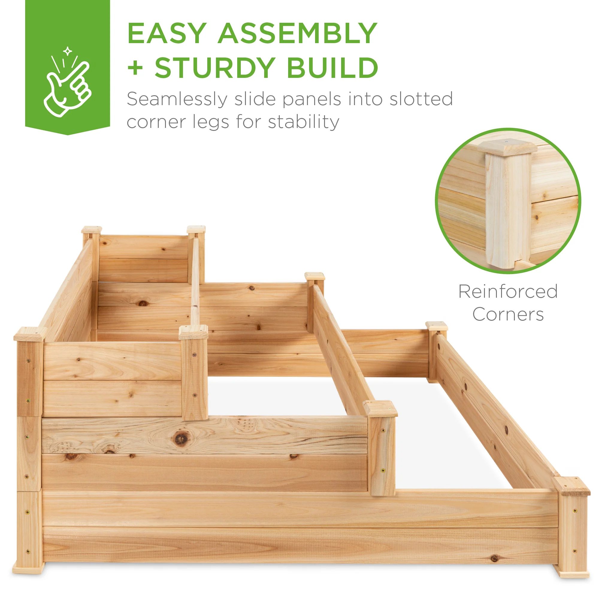 3-Tier Raised Fir Wood Garden Bed Planter w/ Stackable & Flat Setup - Image 5
