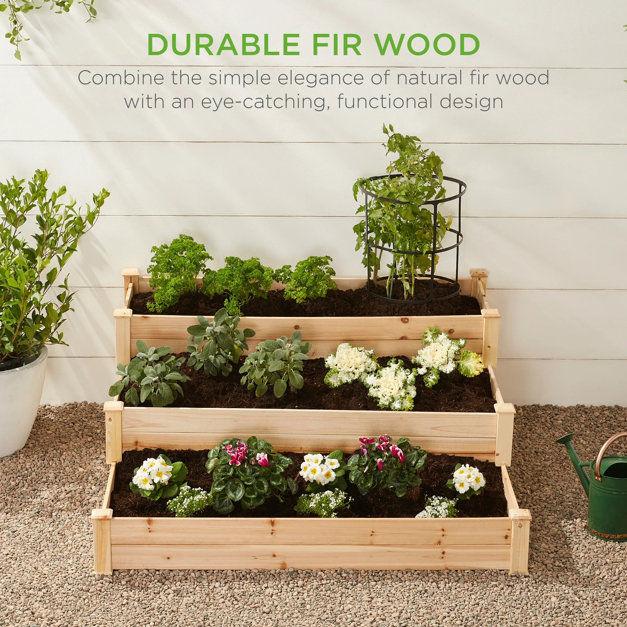 3-Tier Raised Fir Wood Garden Bed Planter w/ Stackable & Flat Setup - Image 6