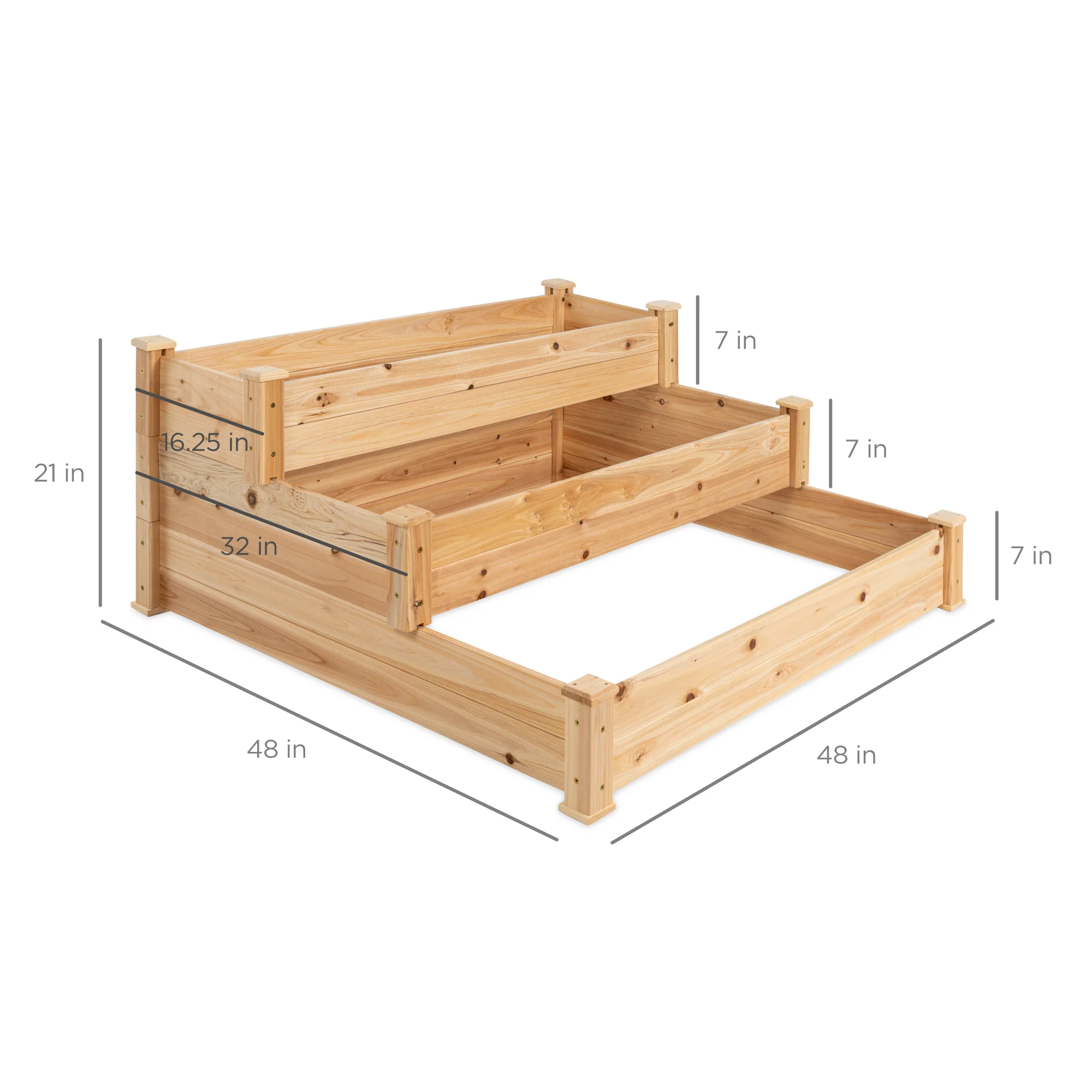 3-Tier Raised Fir Wood Garden Bed Planter w/ Stackable & Flat Setup - Image 7