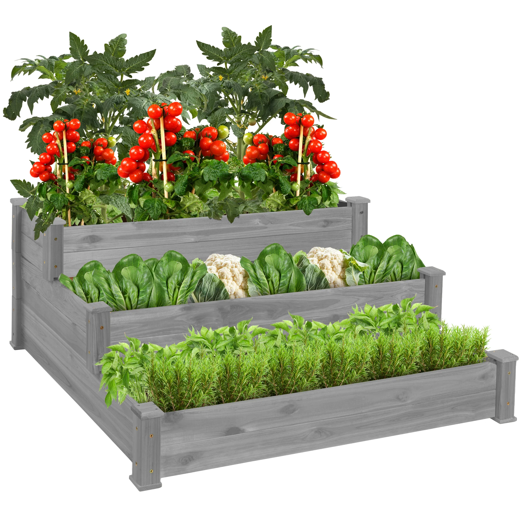 3-Tier Raised Fir Wood Garden Bed Planter w/ Stackable & Flat Setup - Image 8