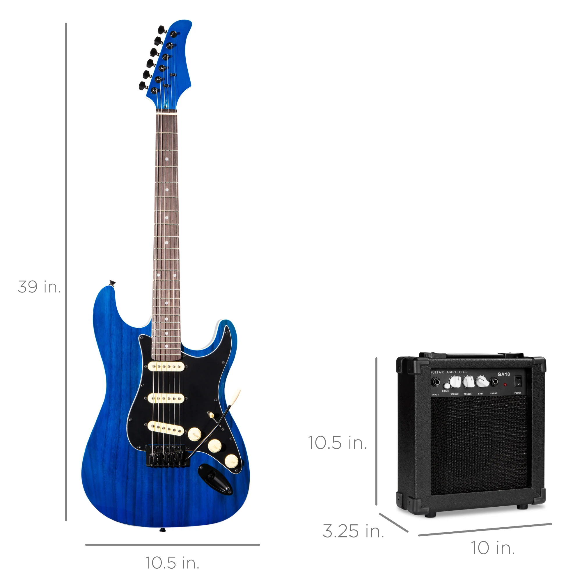 Beginner Electric Guitar Kit w/ Case, 10W Amp, Tremolo Bar - 39in - Image 21