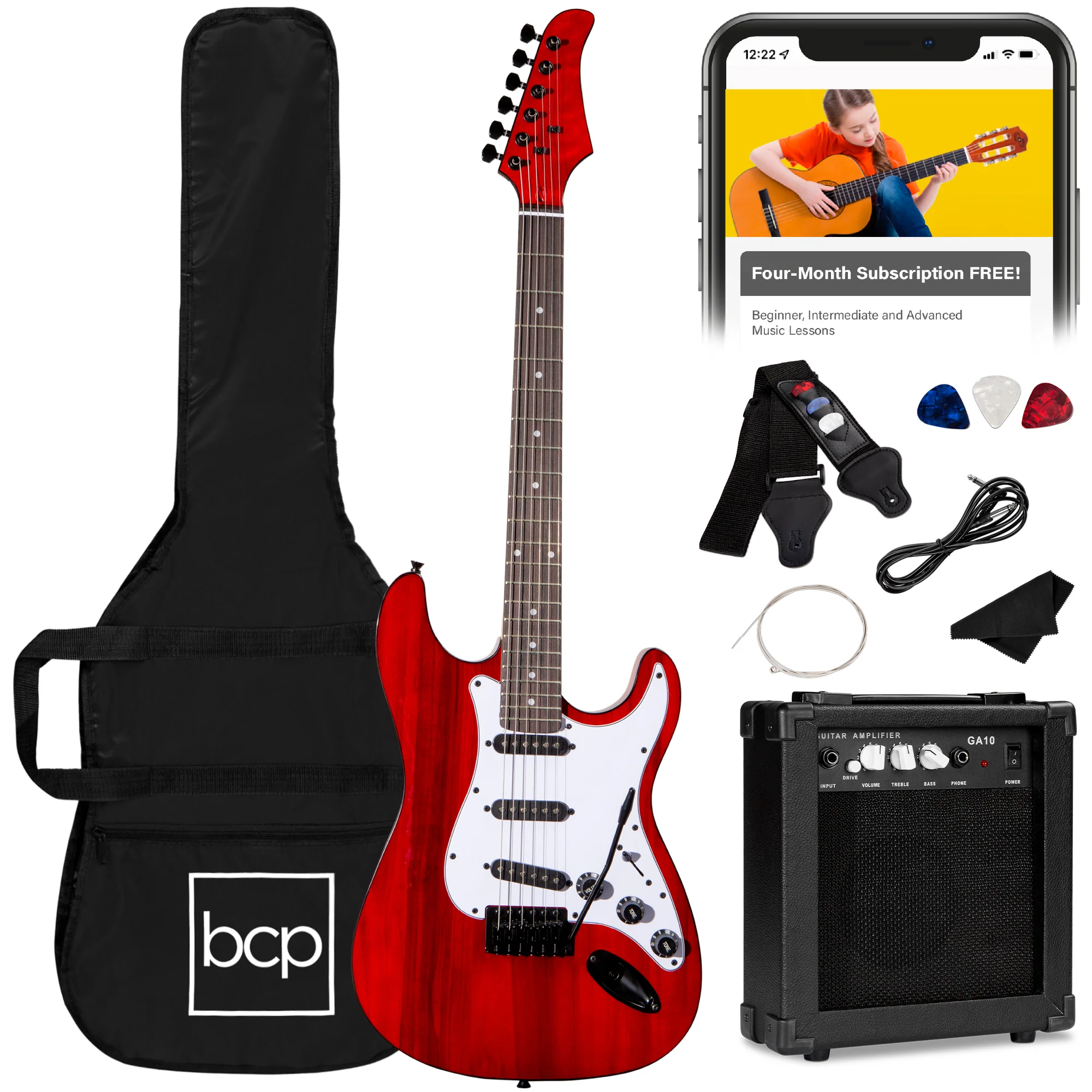 Beginner Electric Guitar Kit w/ Case, 10W Amp, Tremolo Bar - 39in - Image 22
