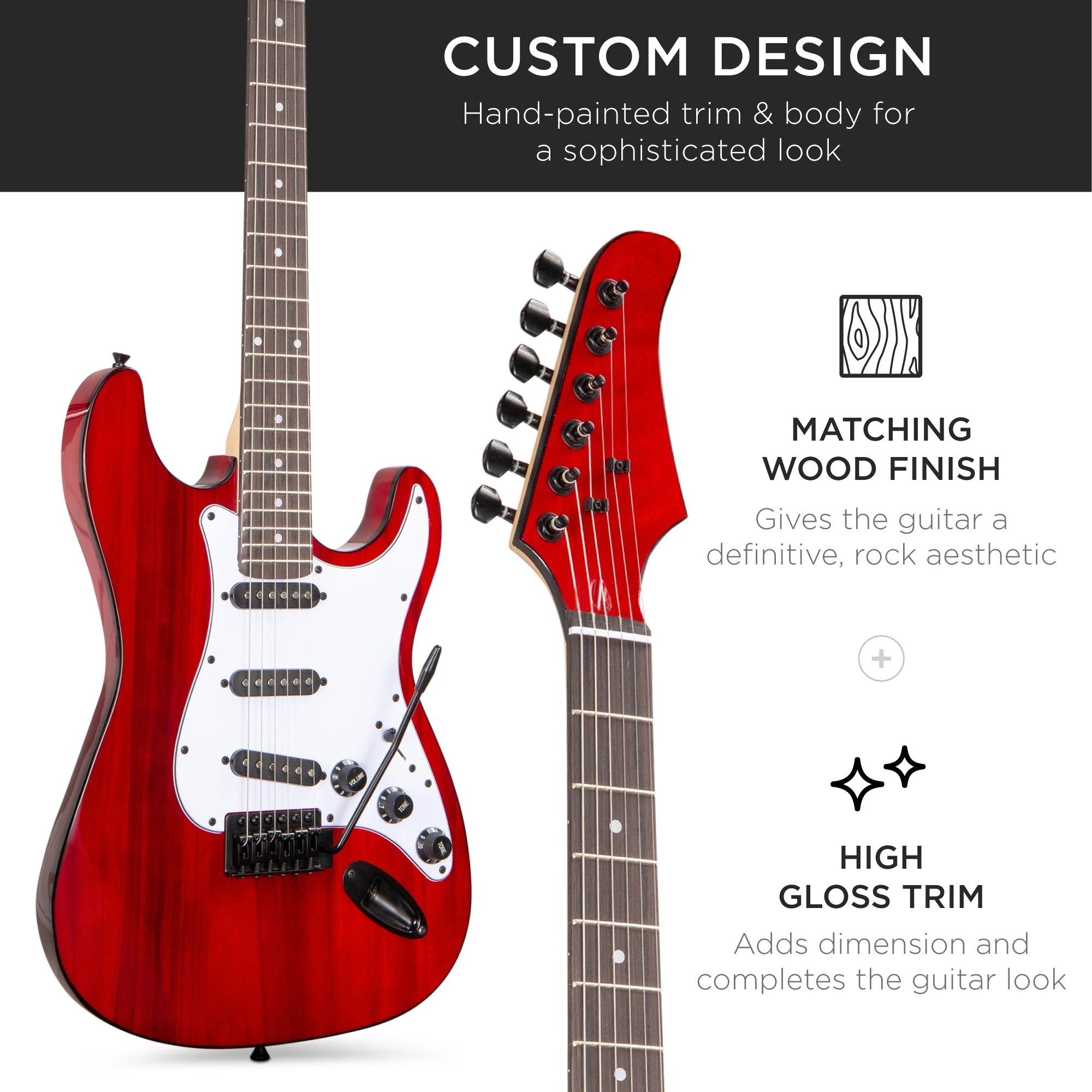 Beginner Electric Guitar Kit w/ Case, 10W Amp, Tremolo Bar - 39in - Image 27