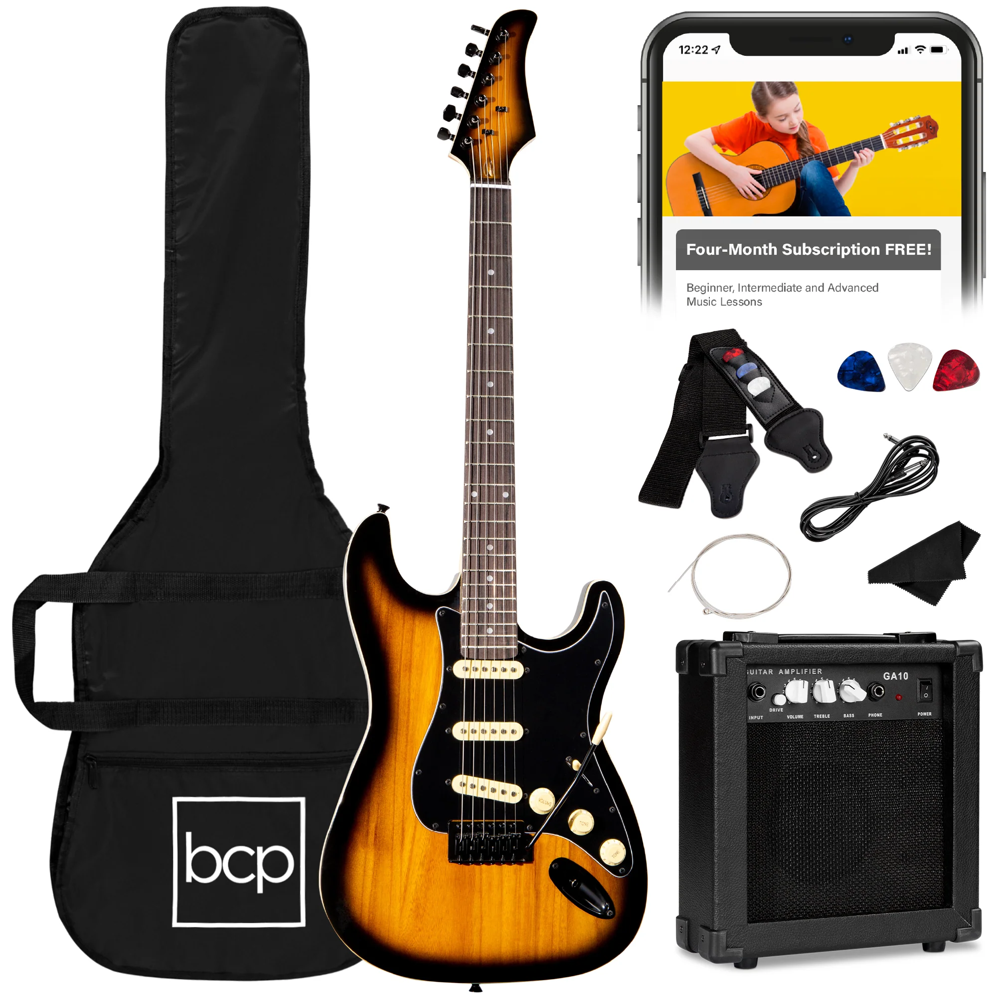 Beginner Electric Guitar Kit w/ Case, 10W Amp, Tremolo Bar - 39in - Image 29