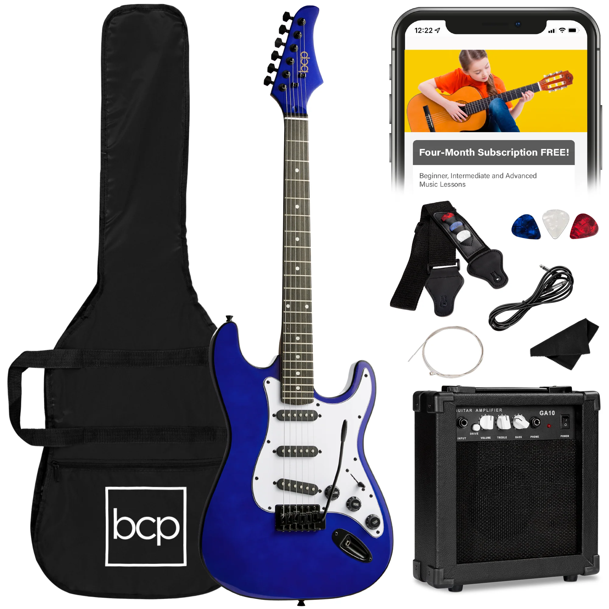 Beginner Electric Guitar Kit w/ Case, 10W Amp, Tremolo Bar - 39in - Image 43