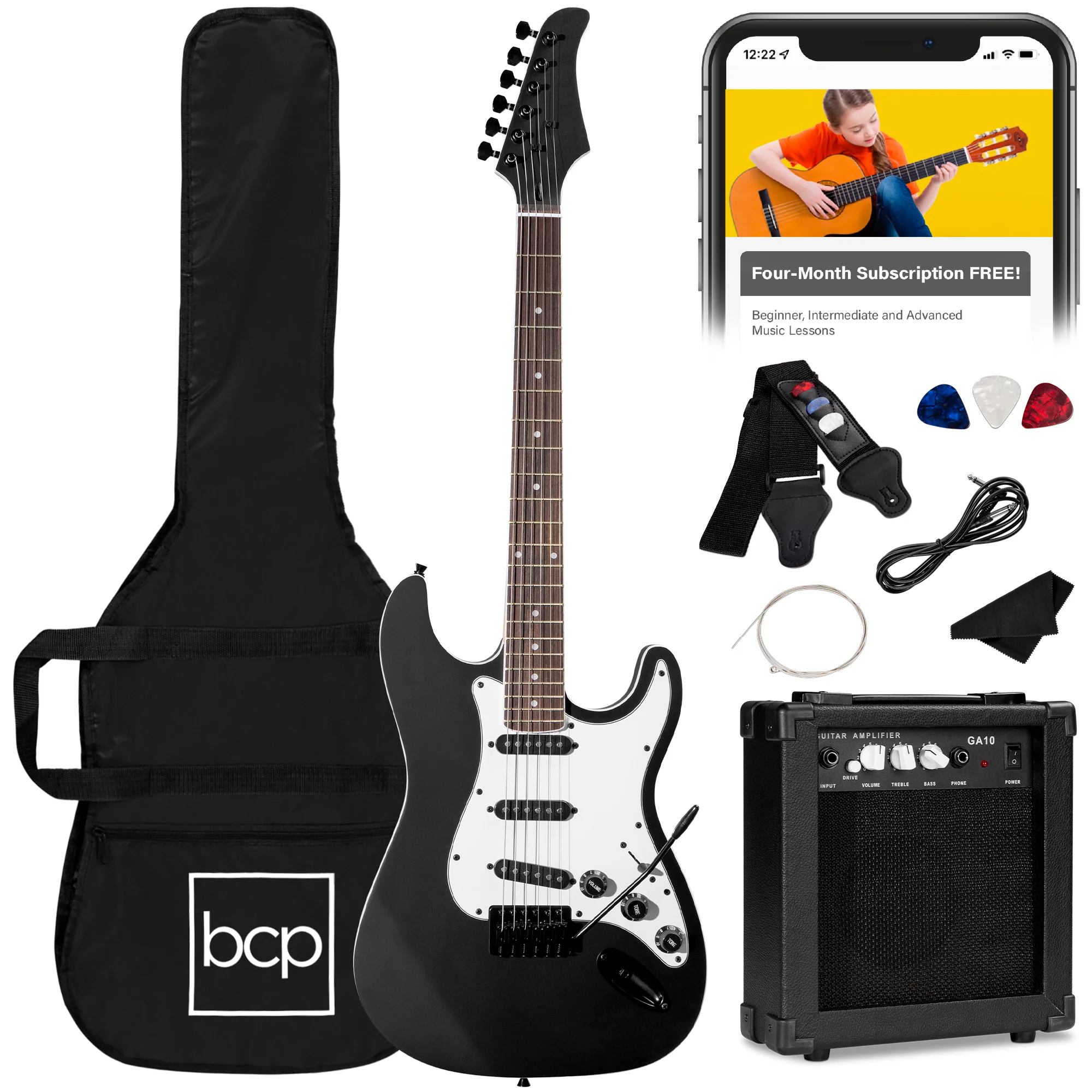Beginner Electric Guitar Kit w/ Case, 10W Amp, Tremolo Bar - 39in - Image 57