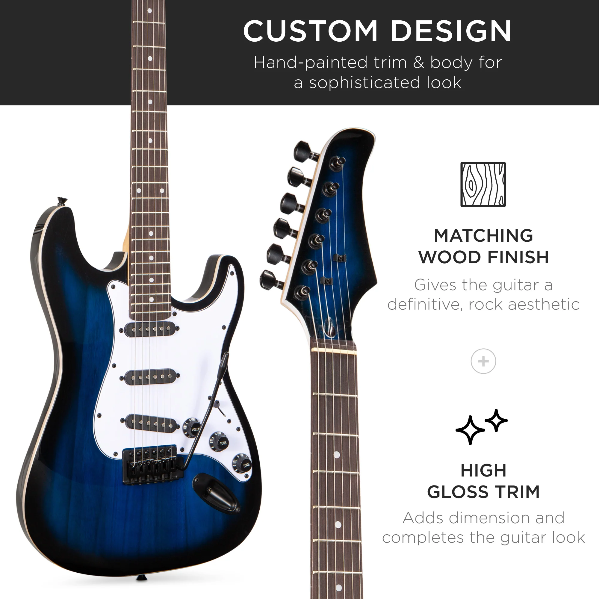 Beginner Electric Guitar Kit w/ Case, 10W Amp, Tremolo Bar - 39in - Image 83
