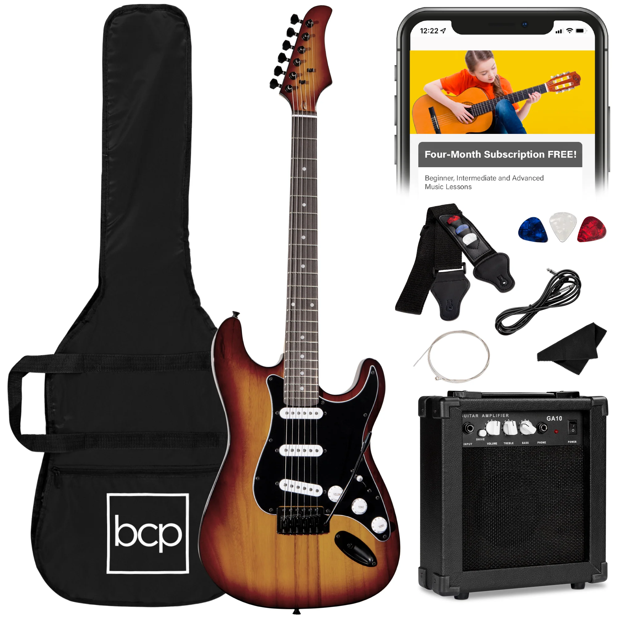 Beginner Electric Guitar Kit w/ Case, 10W Amp, Tremolo Bar - 39in - Image 92