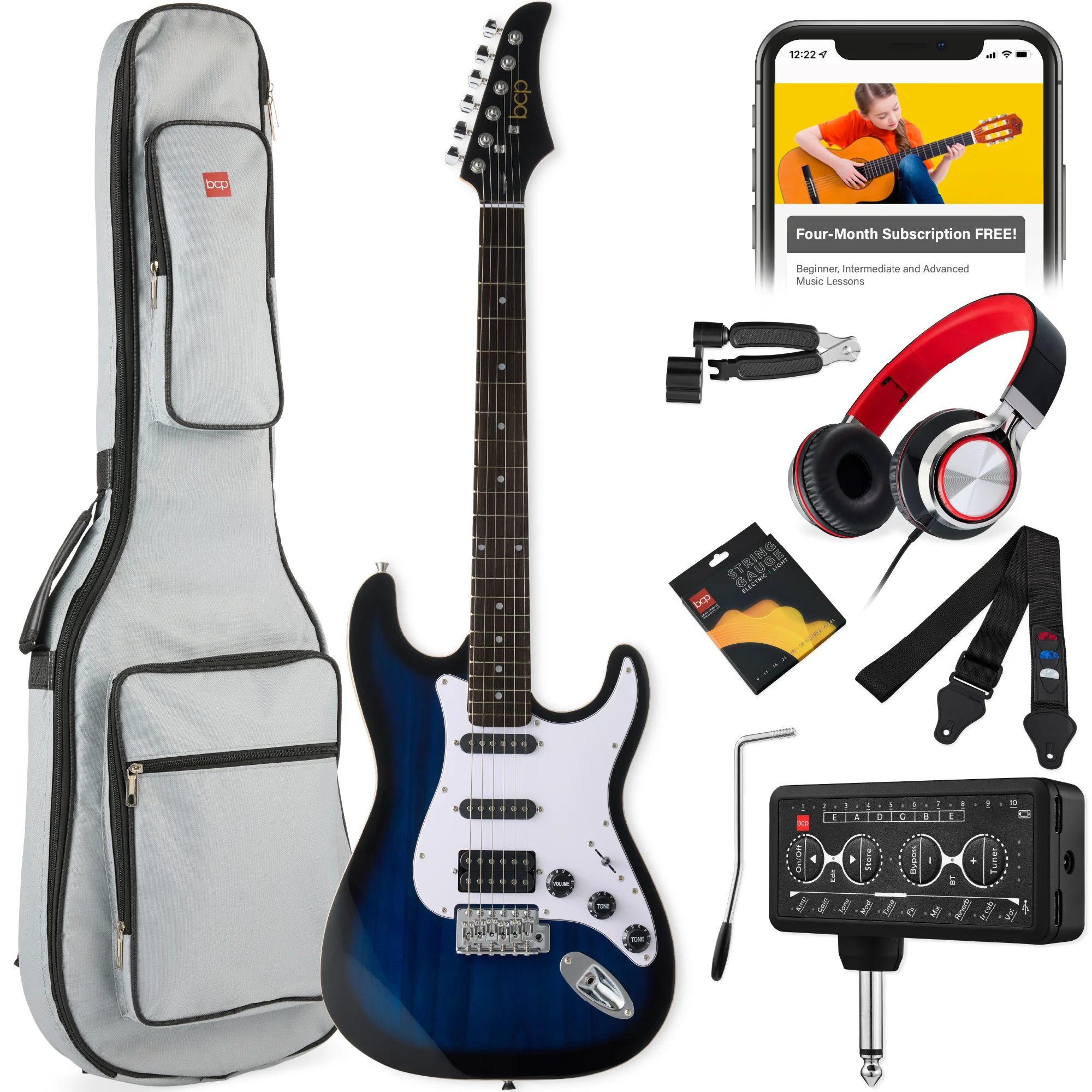 Beginner Electric Guitar Kit w/ Headphone Amp, Padded Gig Bag, Headphones - Image 19