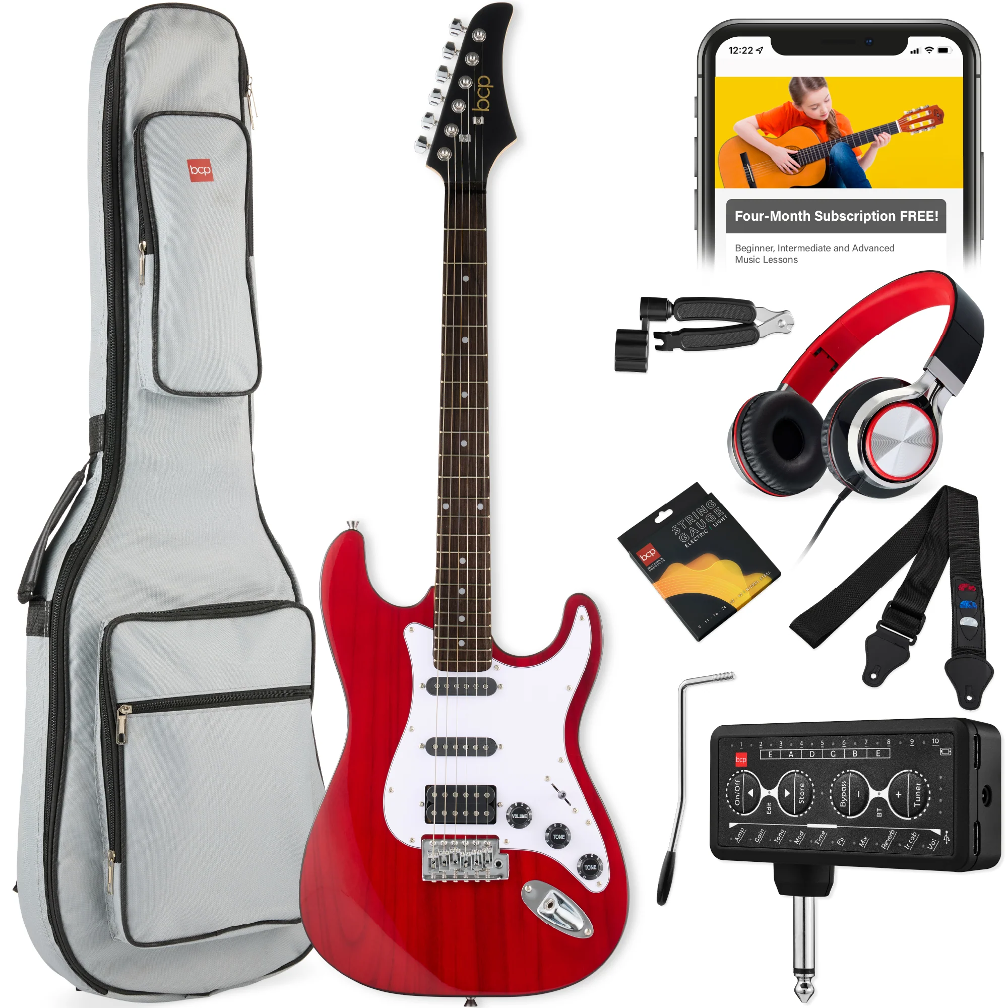 Beginner Electric Guitar Kit w/ Headphone Amp, Padded Gig Bag, Headphones - Image 27