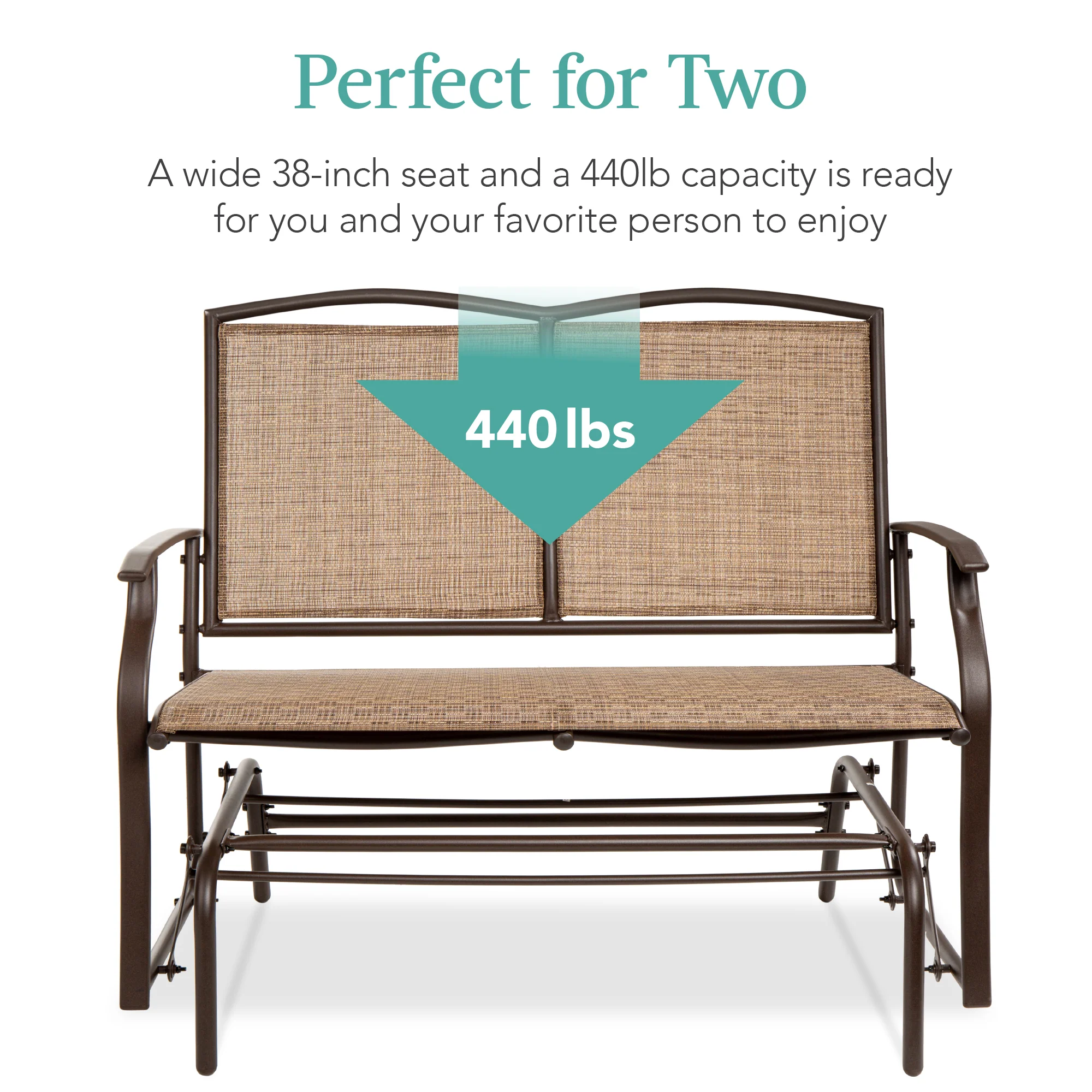 2-Person Patio Loveseat Swing Glider, Bench Rocker w/ Armrests - Image 11