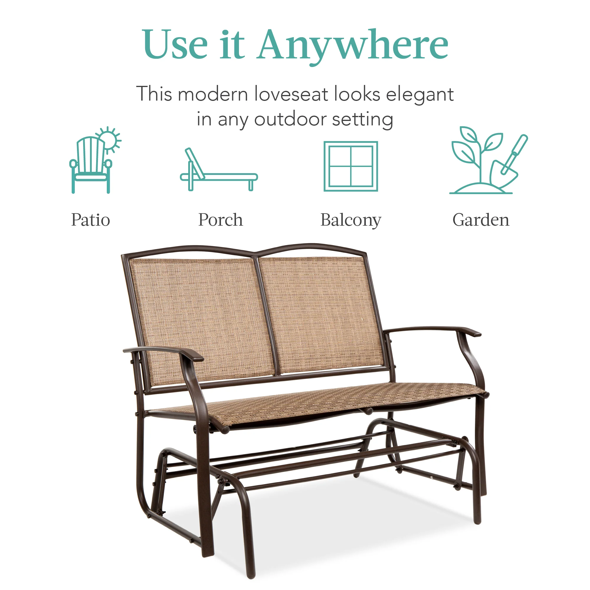 2-Person Patio Loveseat Swing Glider, Bench Rocker w/ Armrests - Image 12