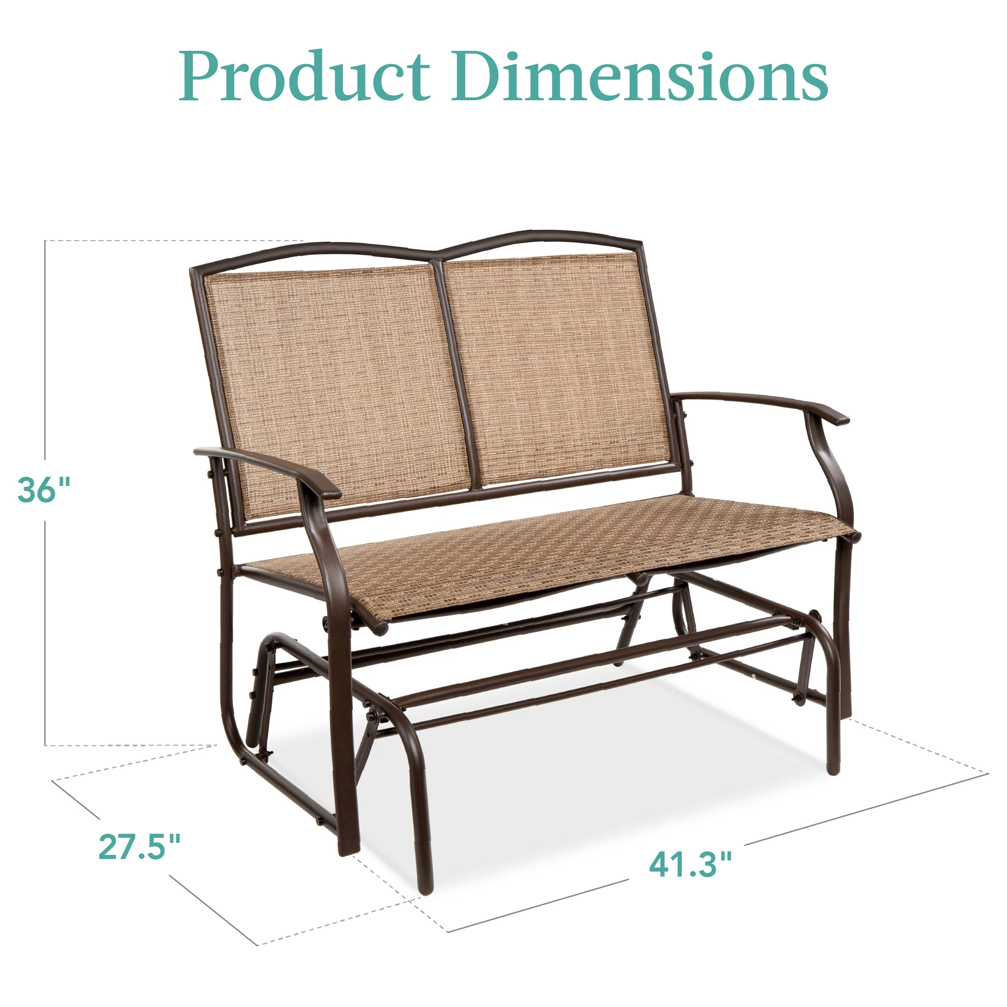 2-Person Patio Loveseat Swing Glider, Bench Rocker w/ Armrests - Image 14
