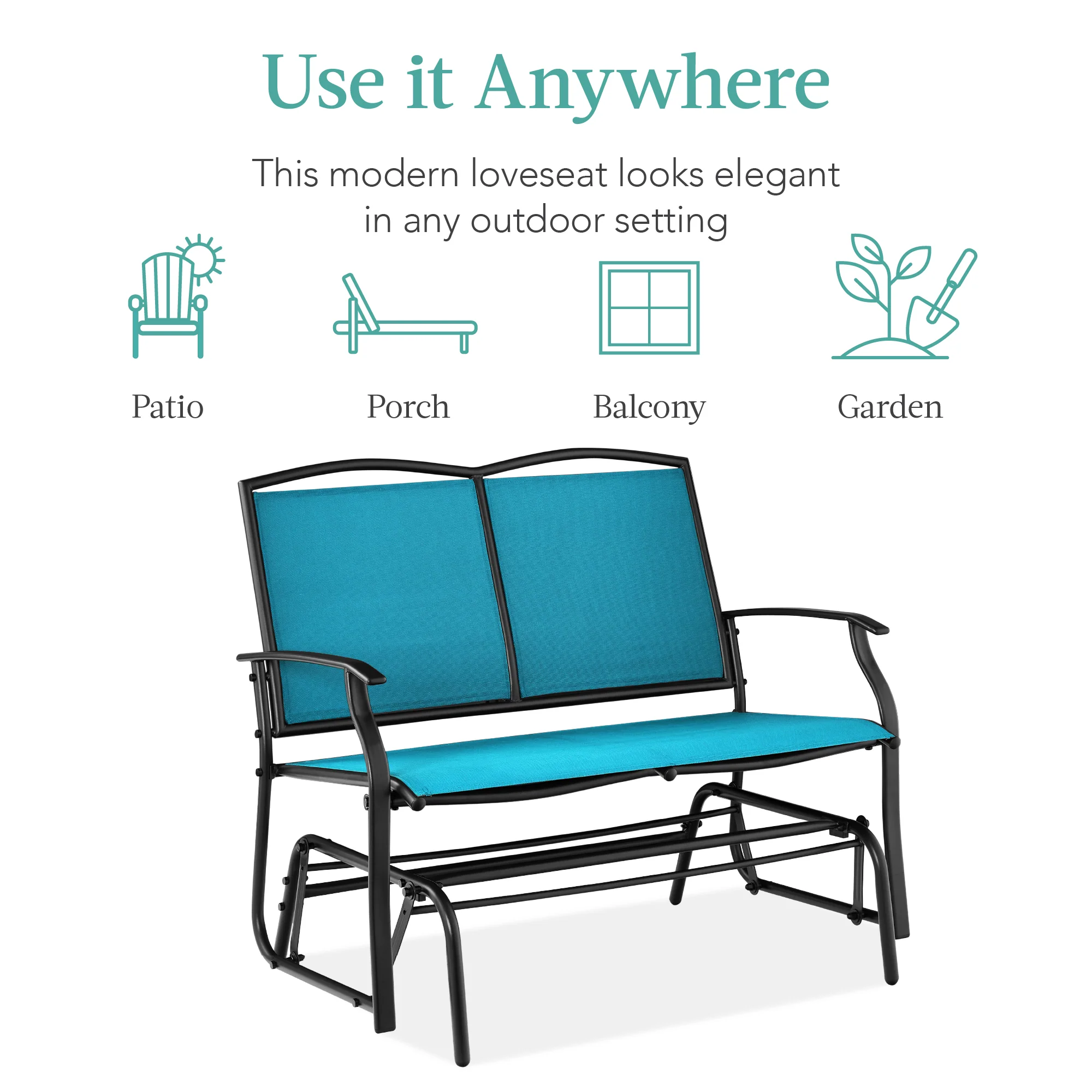 2-Person Patio Loveseat Swing Glider, Bench Rocker w/ Armrests - Image 19