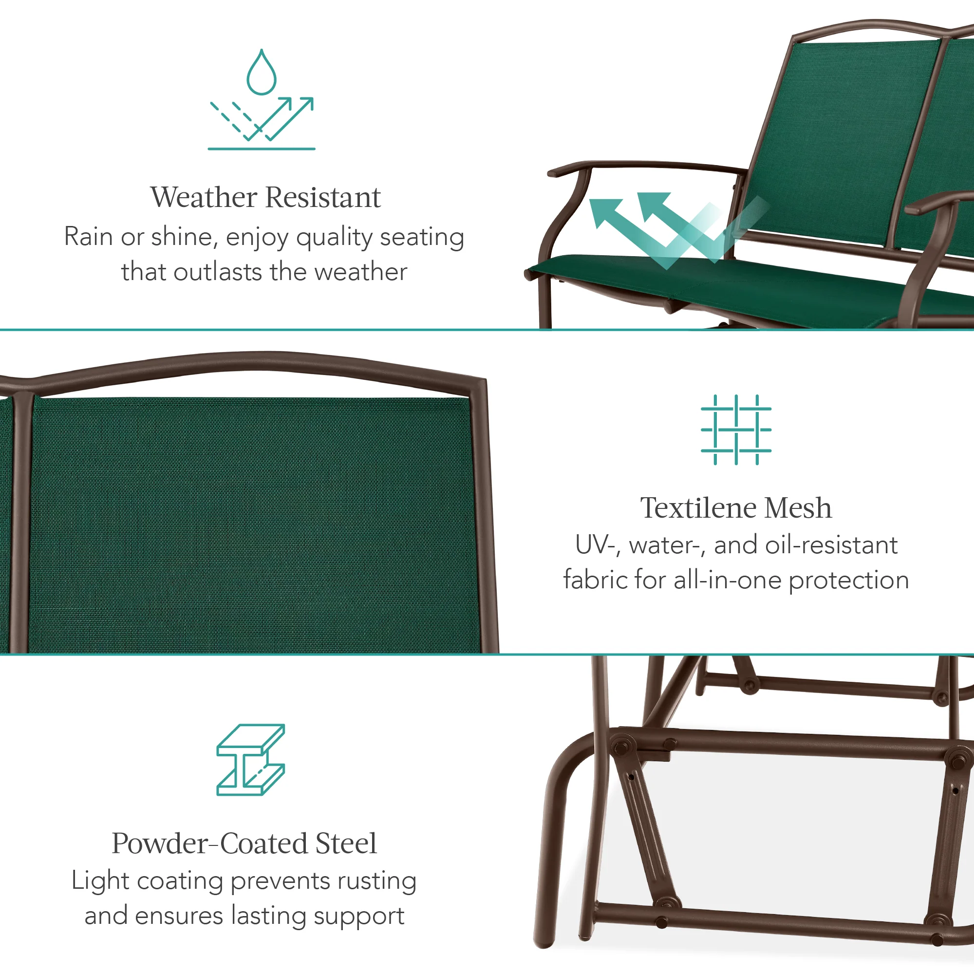 2-Person Patio Loveseat Swing Glider, Bench Rocker w/ Armrests - Image 24