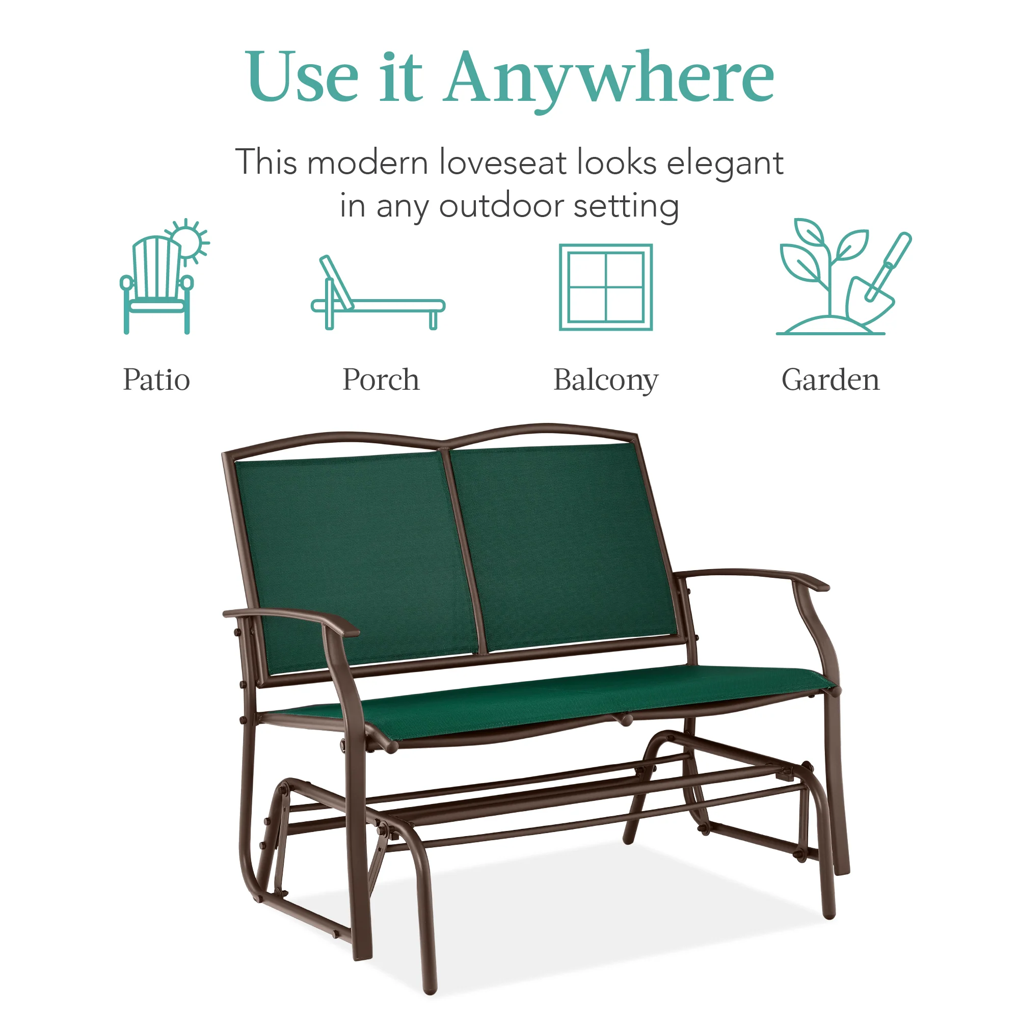 2-Person Patio Loveseat Swing Glider, Bench Rocker w/ Armrests - Image 26