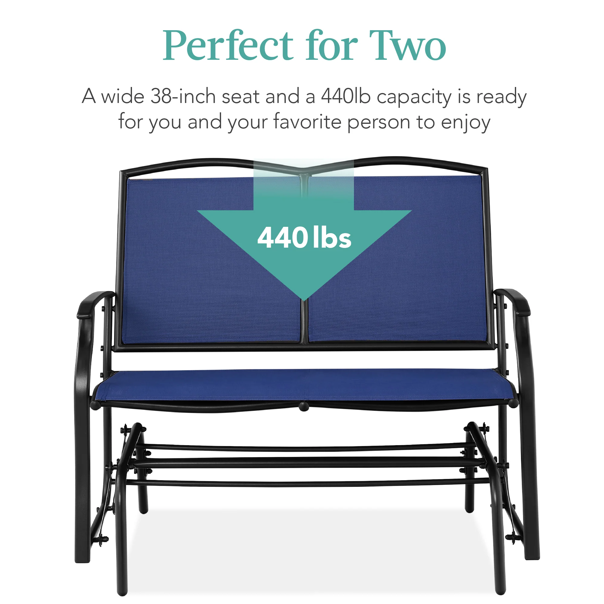 2-Person Patio Loveseat Swing Glider, Bench Rocker w/ Armrests - Image 32