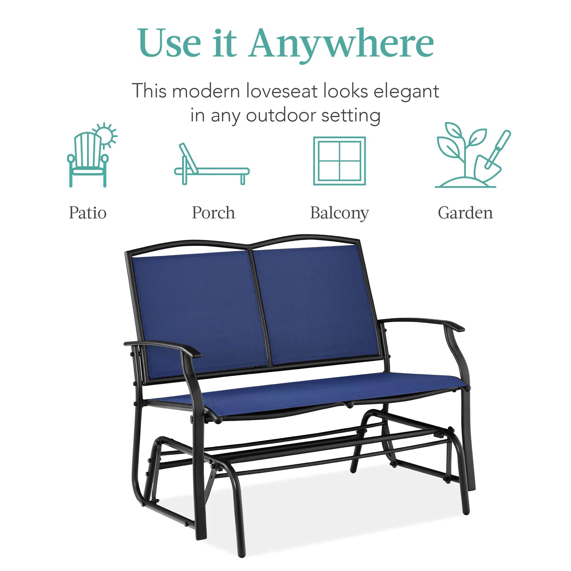 2-Person Patio Loveseat Swing Glider, Bench Rocker w/ Armrests - Image 33
