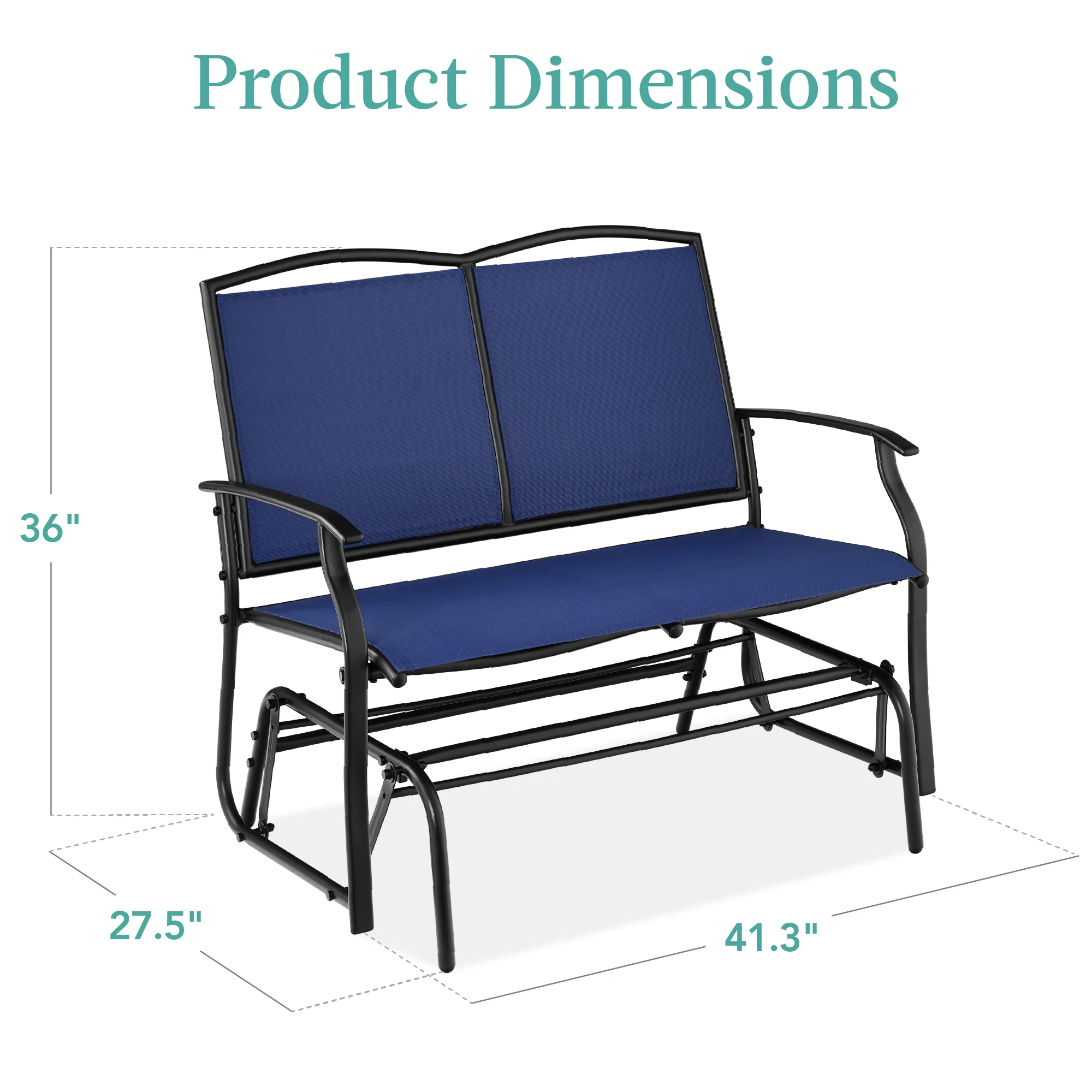 2-Person Patio Loveseat Swing Glider, Bench Rocker w/ Armrests - Image 35