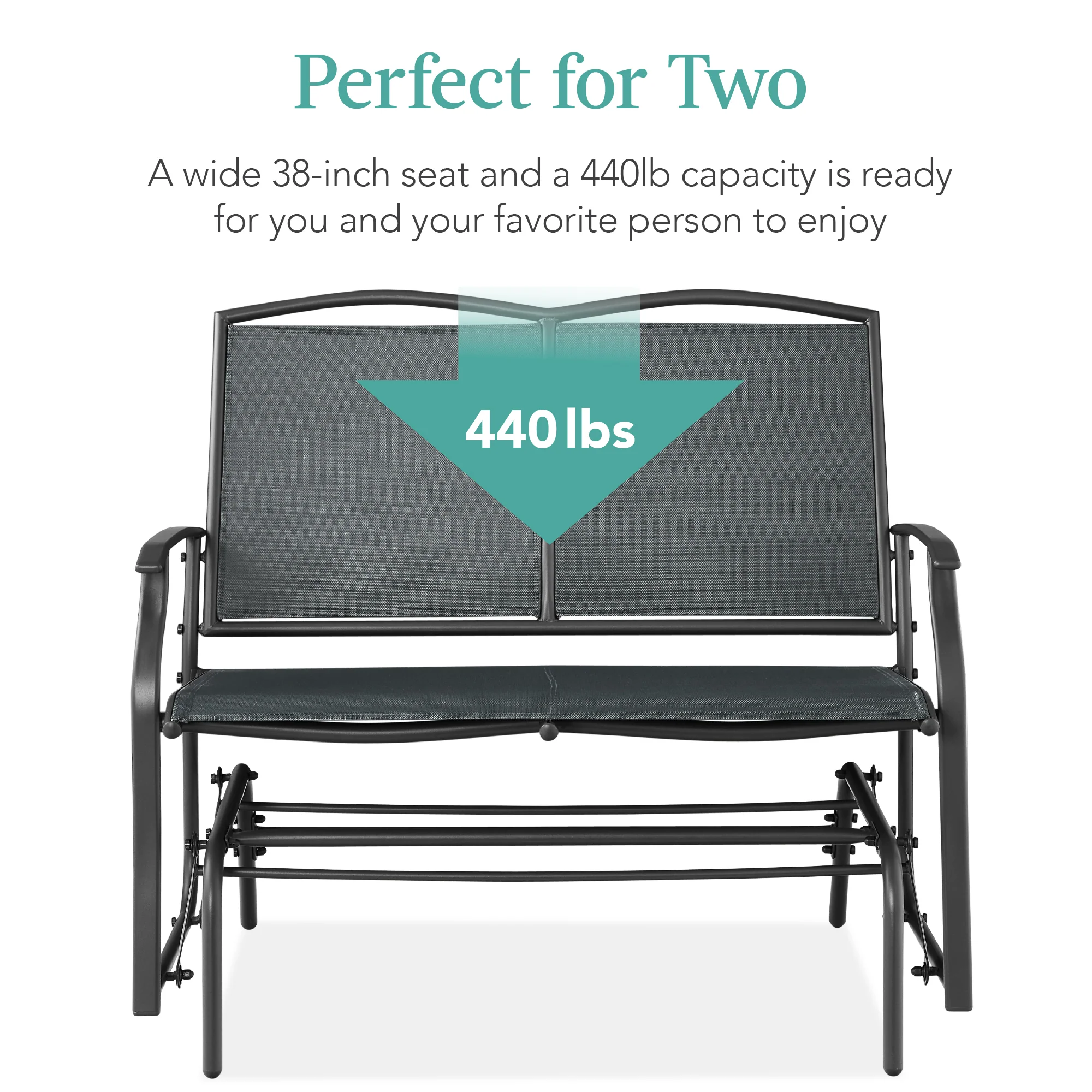 2-Person Patio Loveseat Swing Glider, Bench Rocker w/ Armrests - Image 39