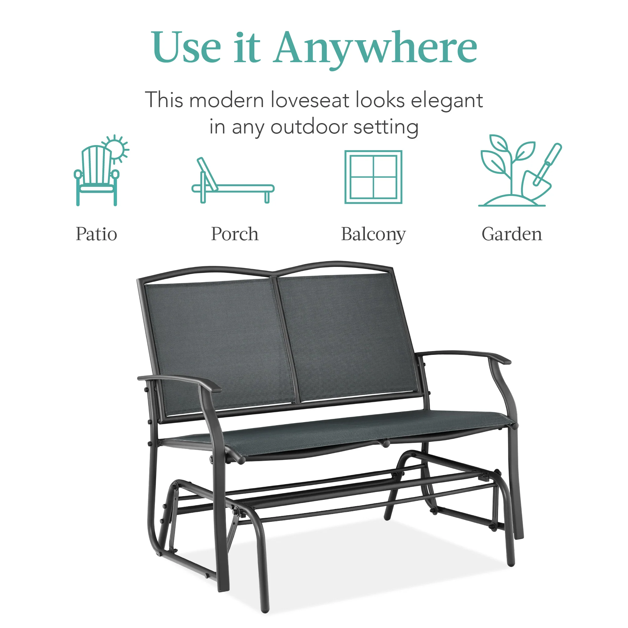 2-Person Patio Loveseat Swing Glider, Bench Rocker w/ Armrests - Image 40