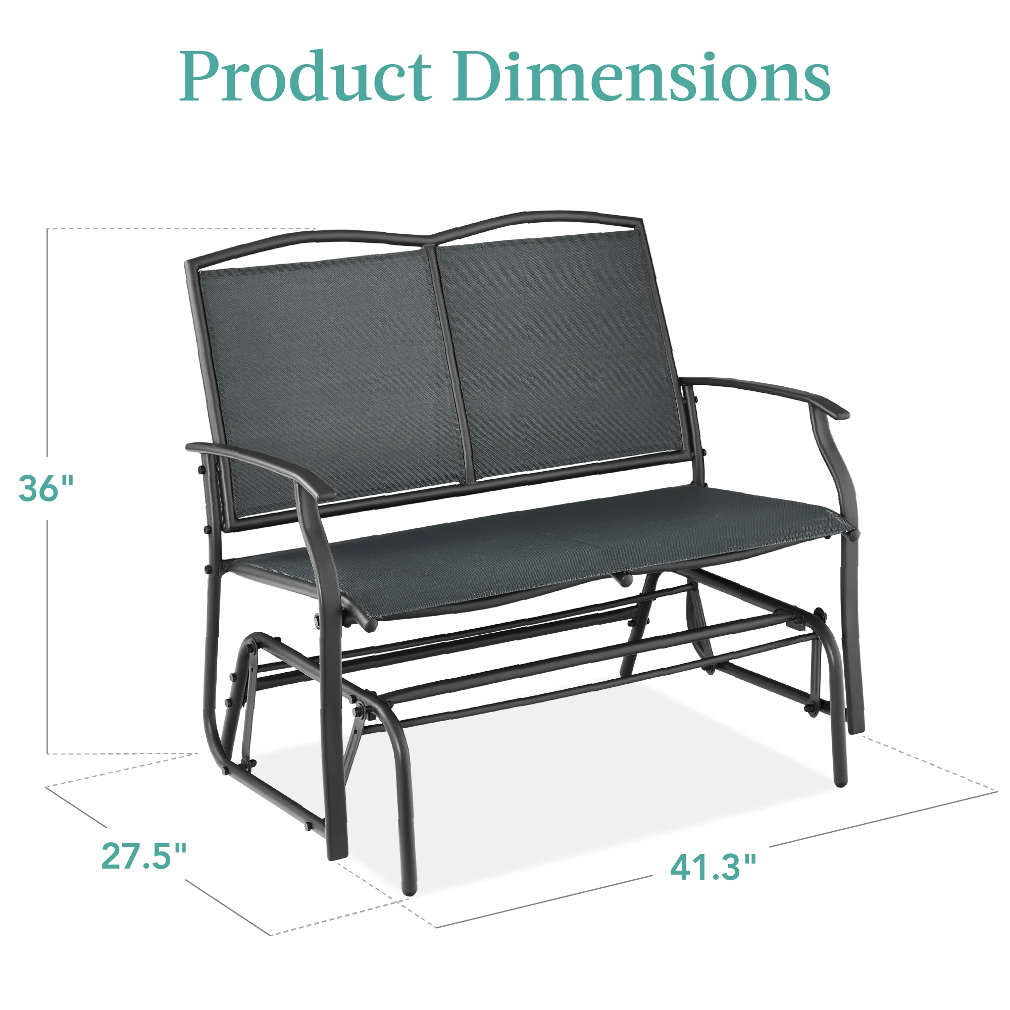 2-Person Patio Loveseat Swing Glider, Bench Rocker w/ Armrests - Image 42