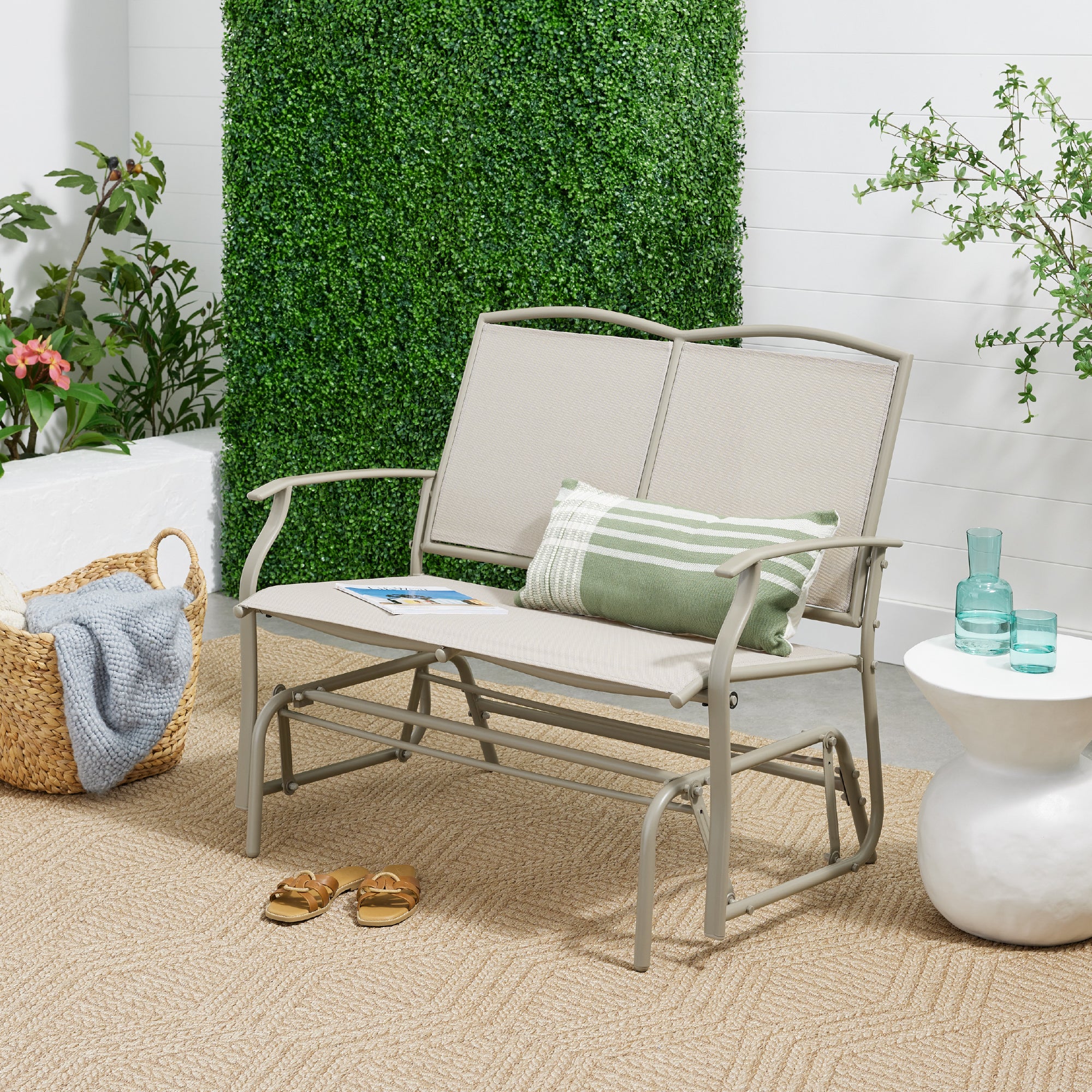 2-Person Patio Loveseat Swing Glider, Bench Rocker w/ Armrests - Image 48