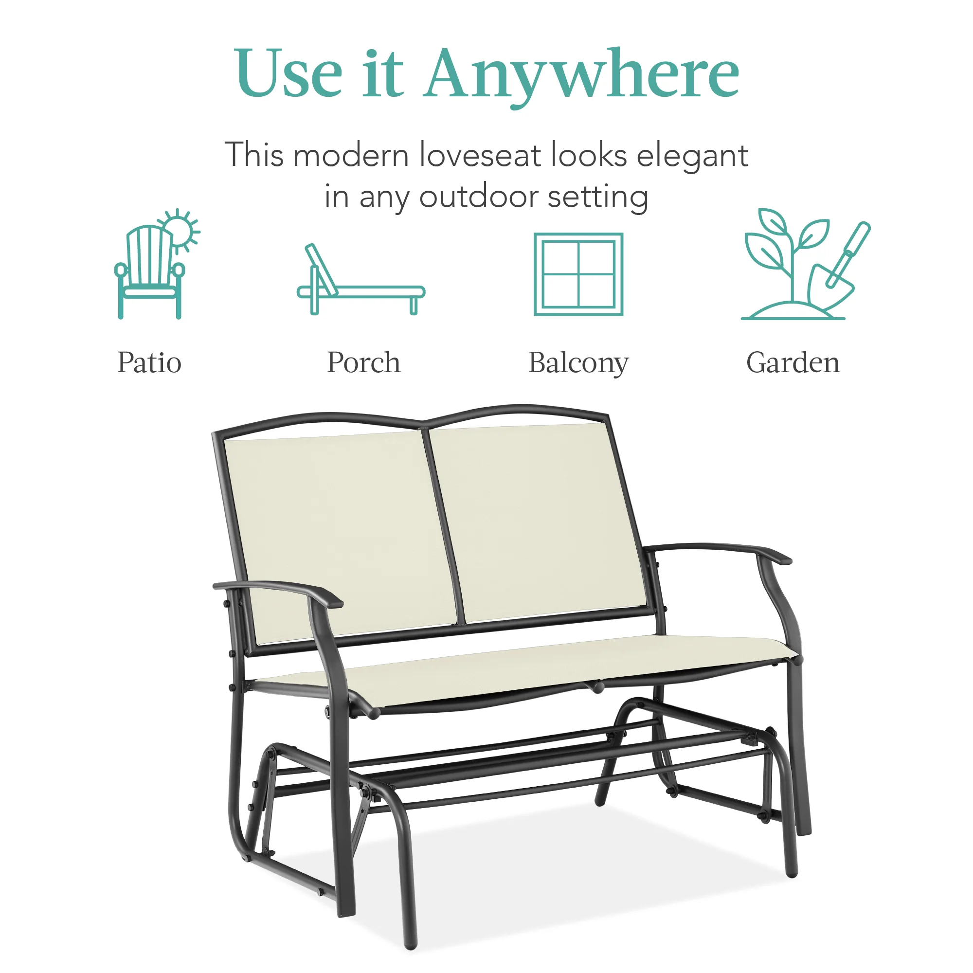 2-Person Patio Loveseat Swing Glider, Bench Rocker w/ Armrests - Image 5