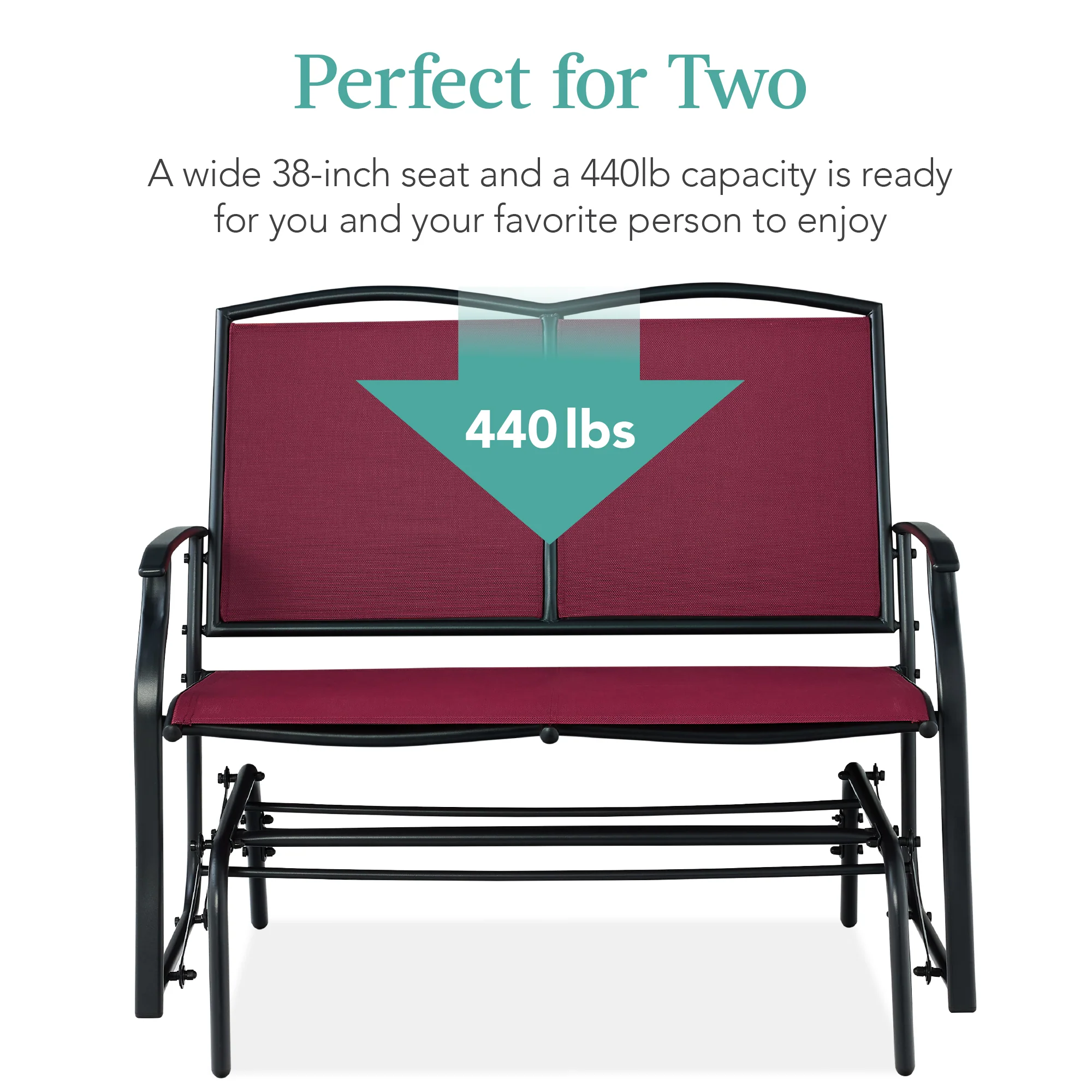 2-Person Patio Loveseat Swing Glider, Bench Rocker w/ Armrests - Image 53