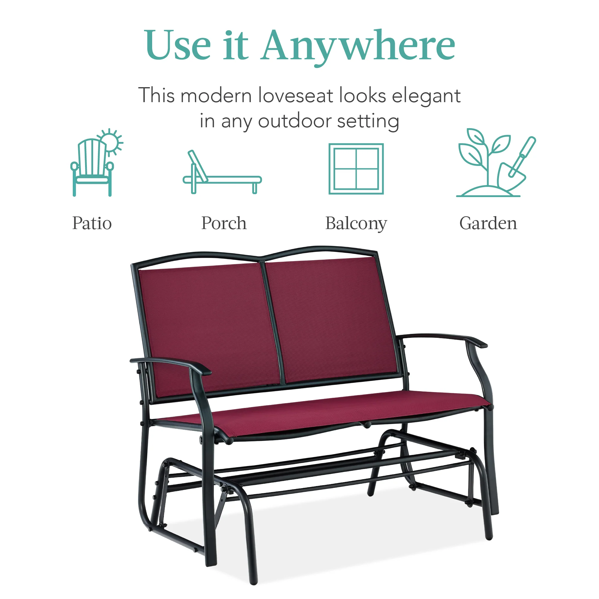 2-Person Patio Loveseat Swing Glider, Bench Rocker w/ Armrests - Image 54