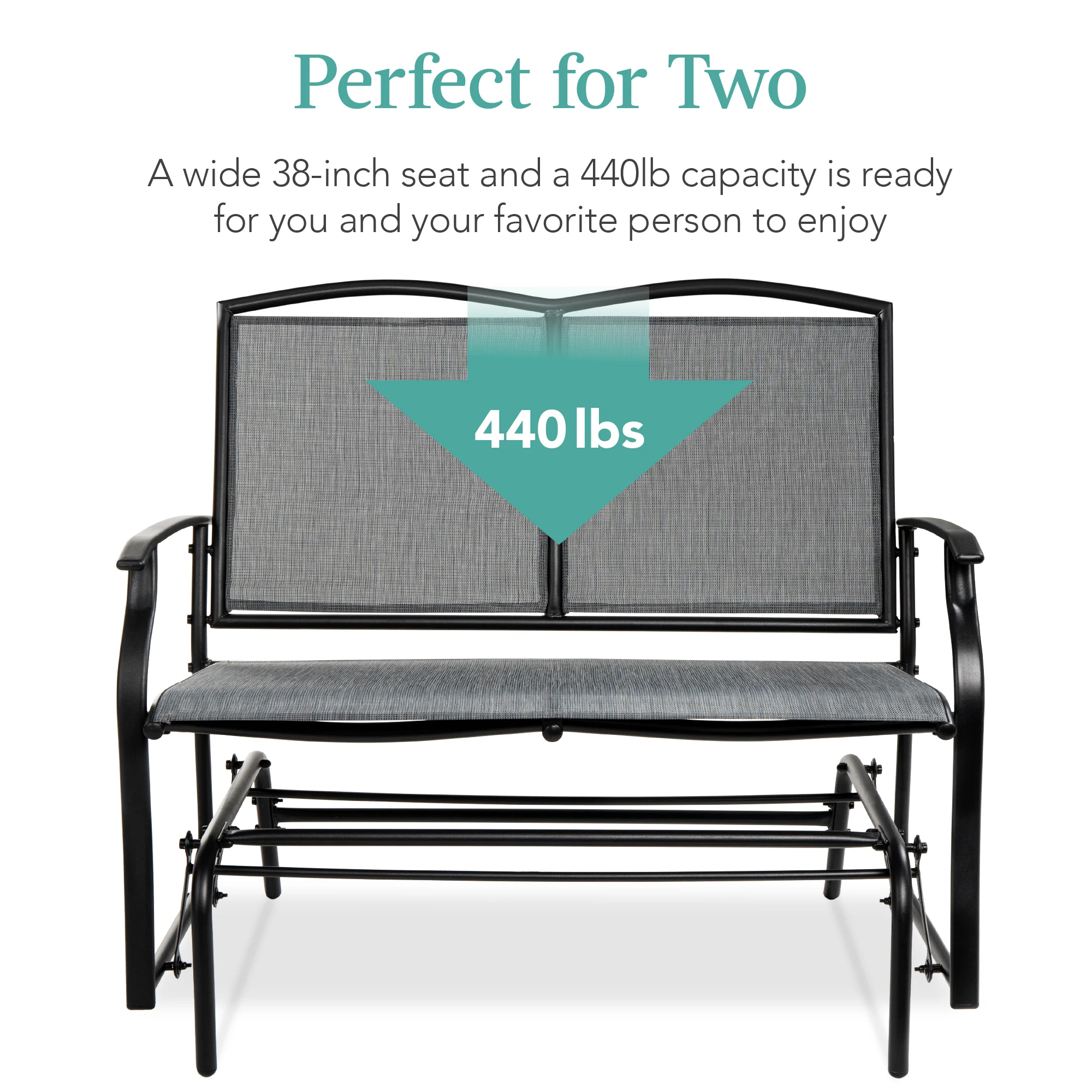 2-Person Patio Loveseat Swing Glider, Bench Rocker w/ Armrests - Image 60