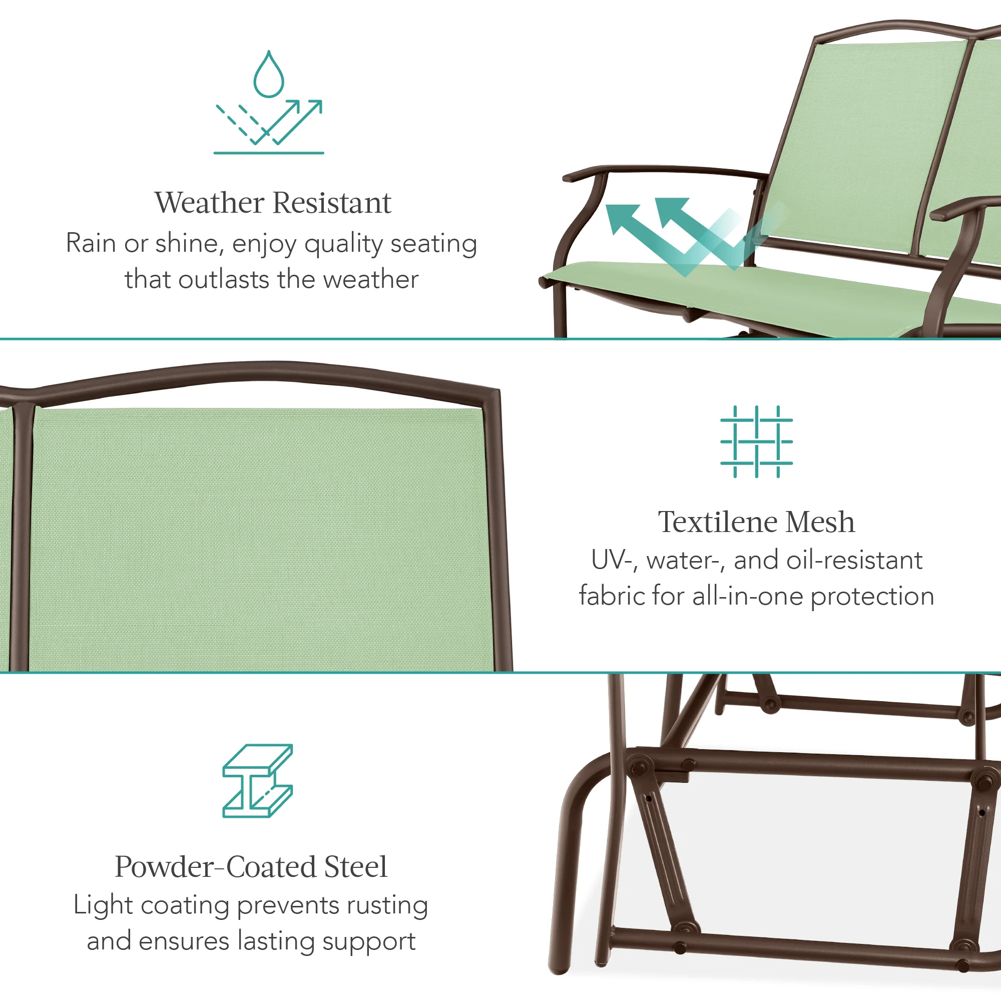 2-Person Patio Loveseat Swing Glider, Bench Rocker w/ Armrests - Image 66