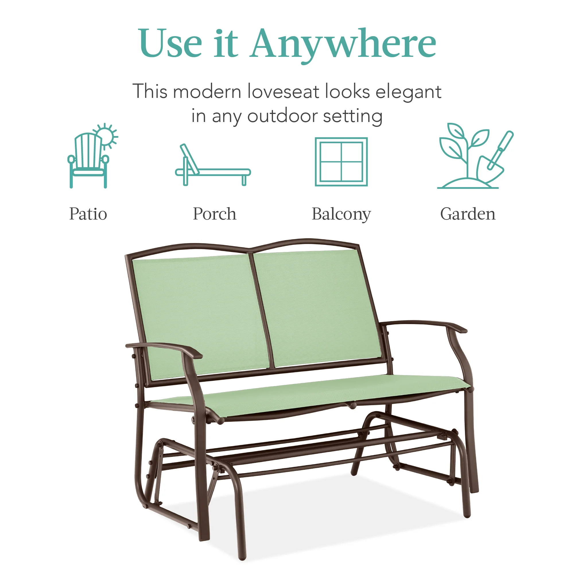 2-Person Patio Loveseat Swing Glider, Bench Rocker w/ Armrests - Image 68