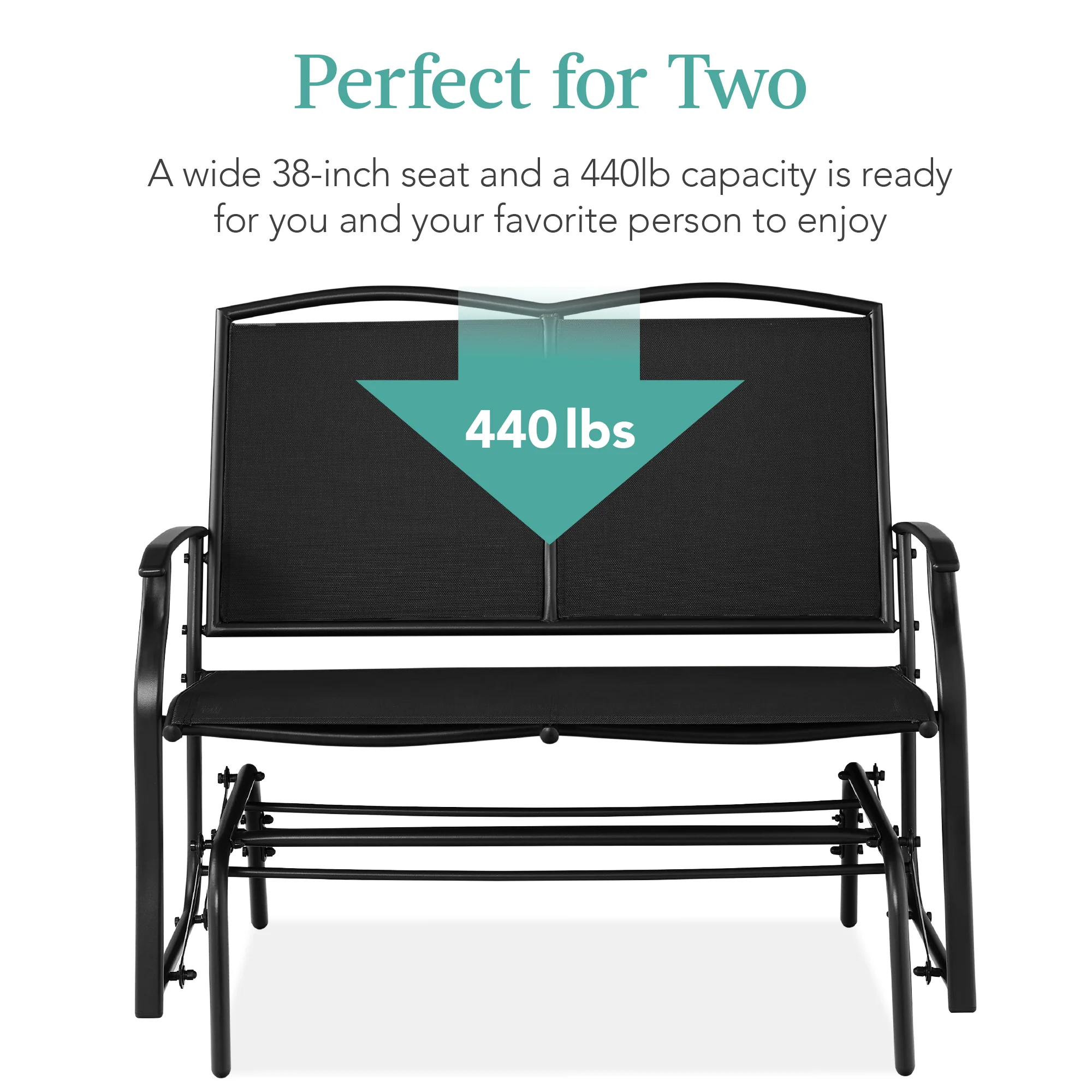 2-Person Patio Loveseat Swing Glider, Bench Rocker w/ Armrests - Image 74