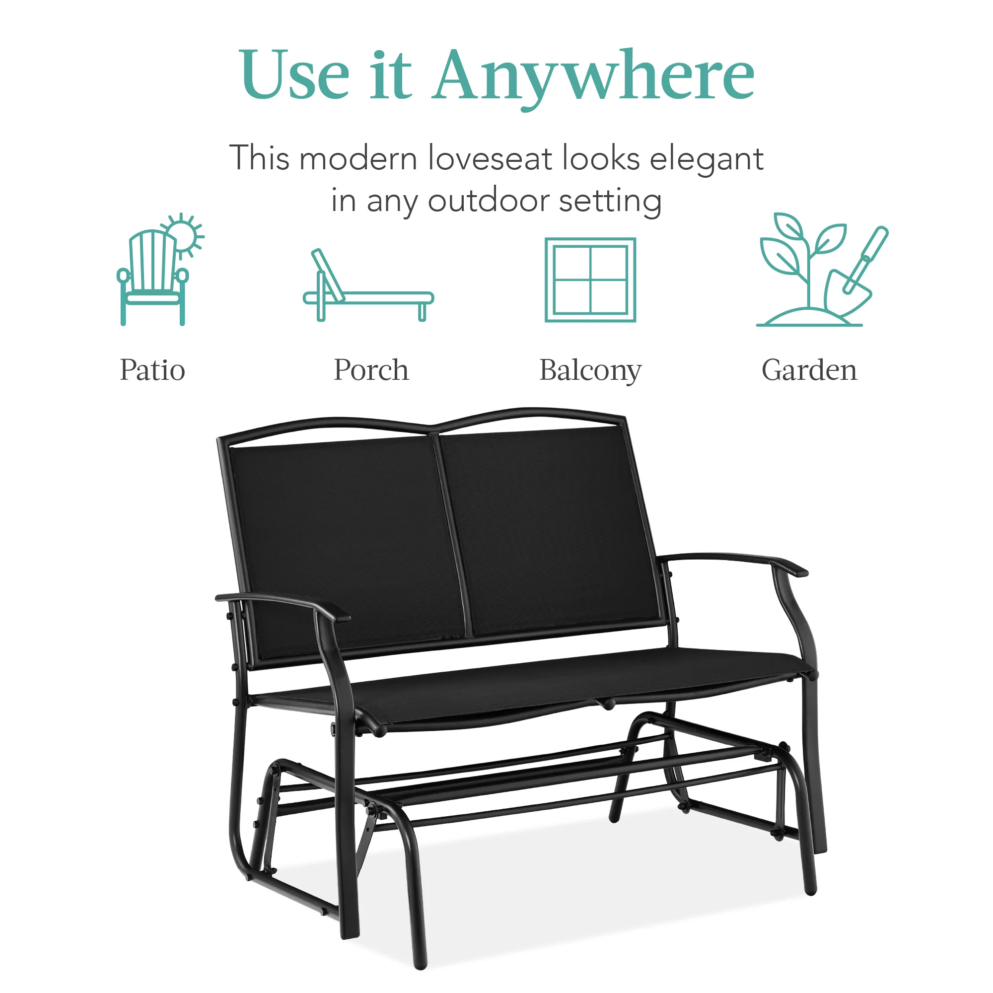 2-Person Patio Loveseat Swing Glider, Bench Rocker w/ Armrests - Image 75