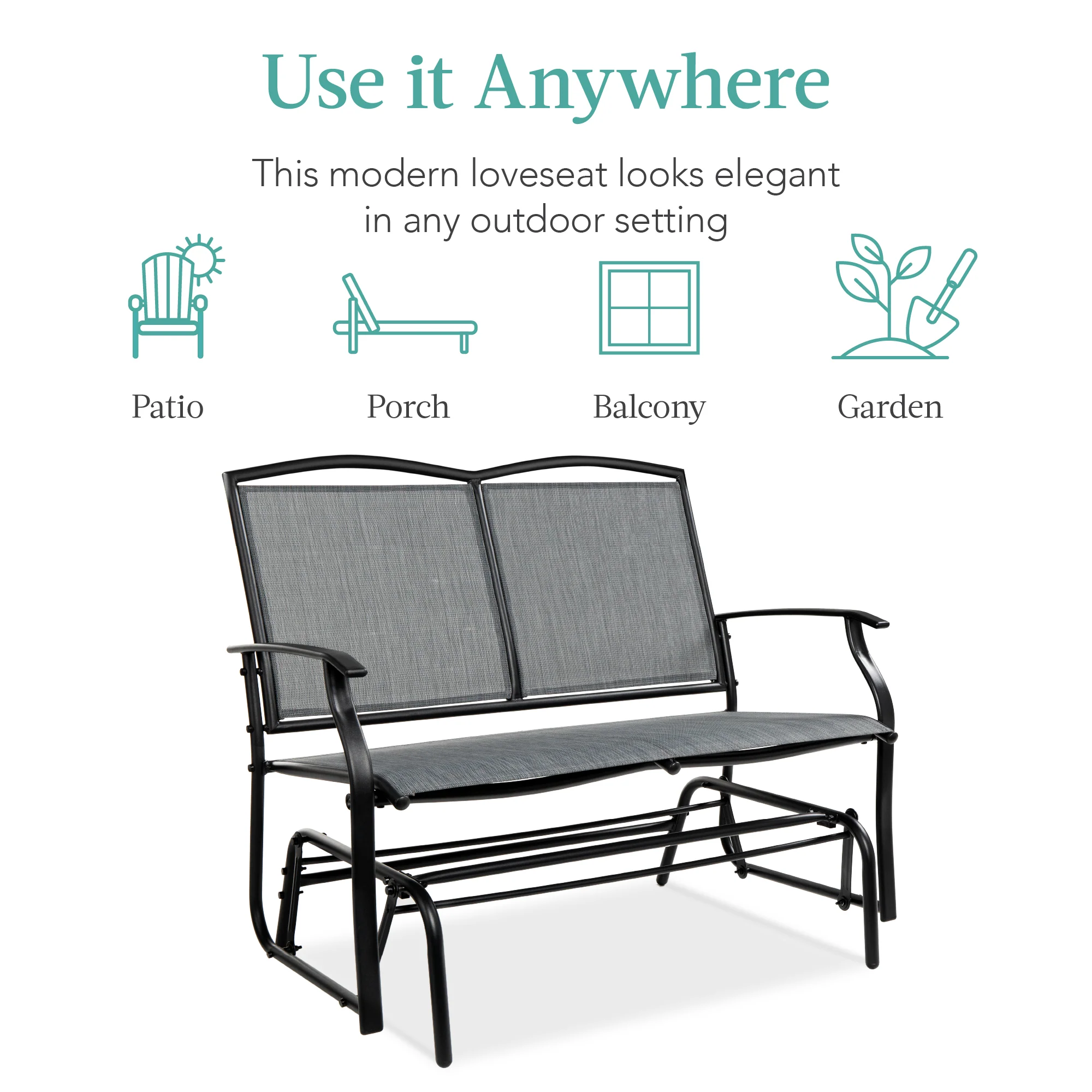 2-Person Patio Loveseat Swing Glider, Bench Rocker w/ Armrests - Image 82