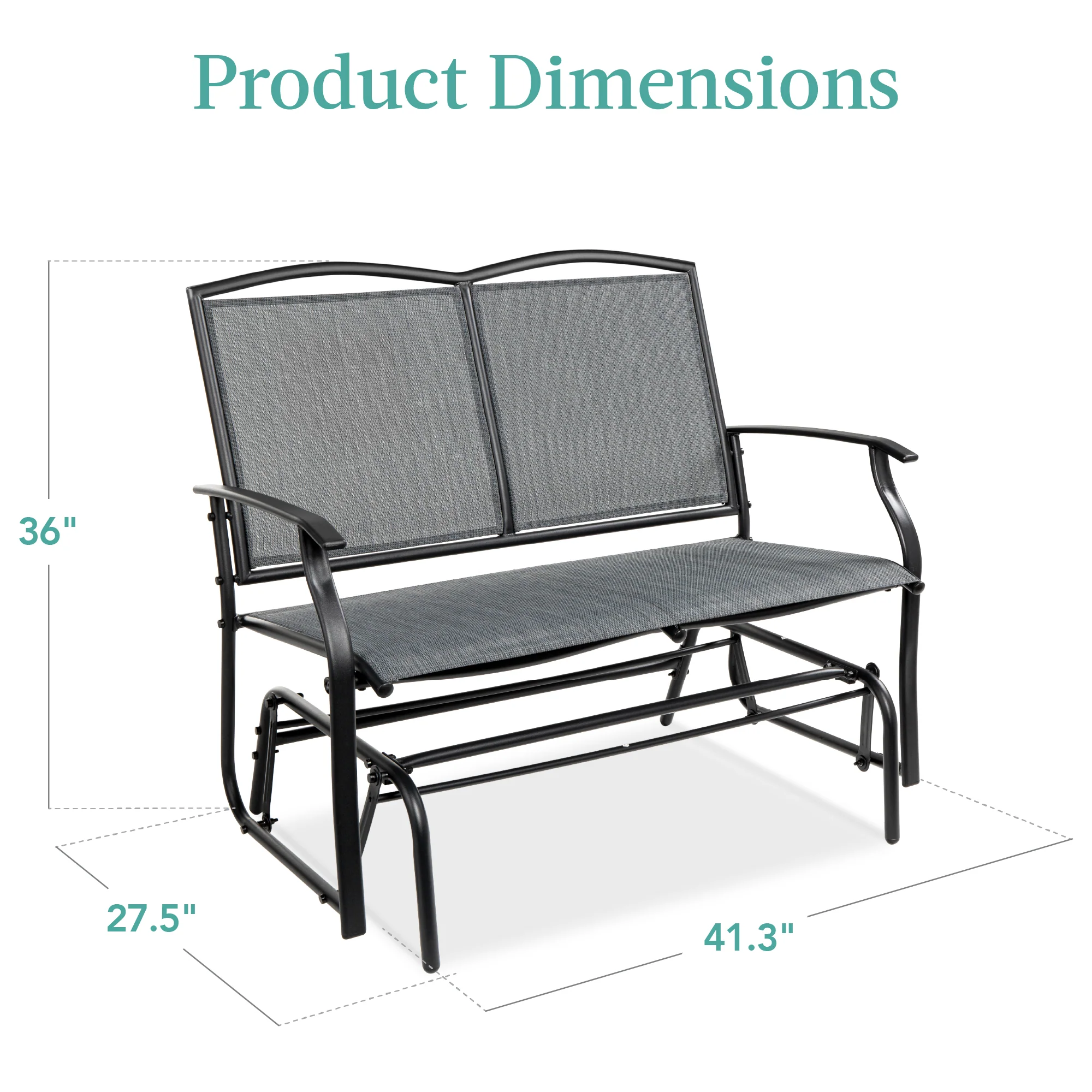 2-Person Patio Loveseat Swing Glider, Bench Rocker w/ Armrests - Image 84
