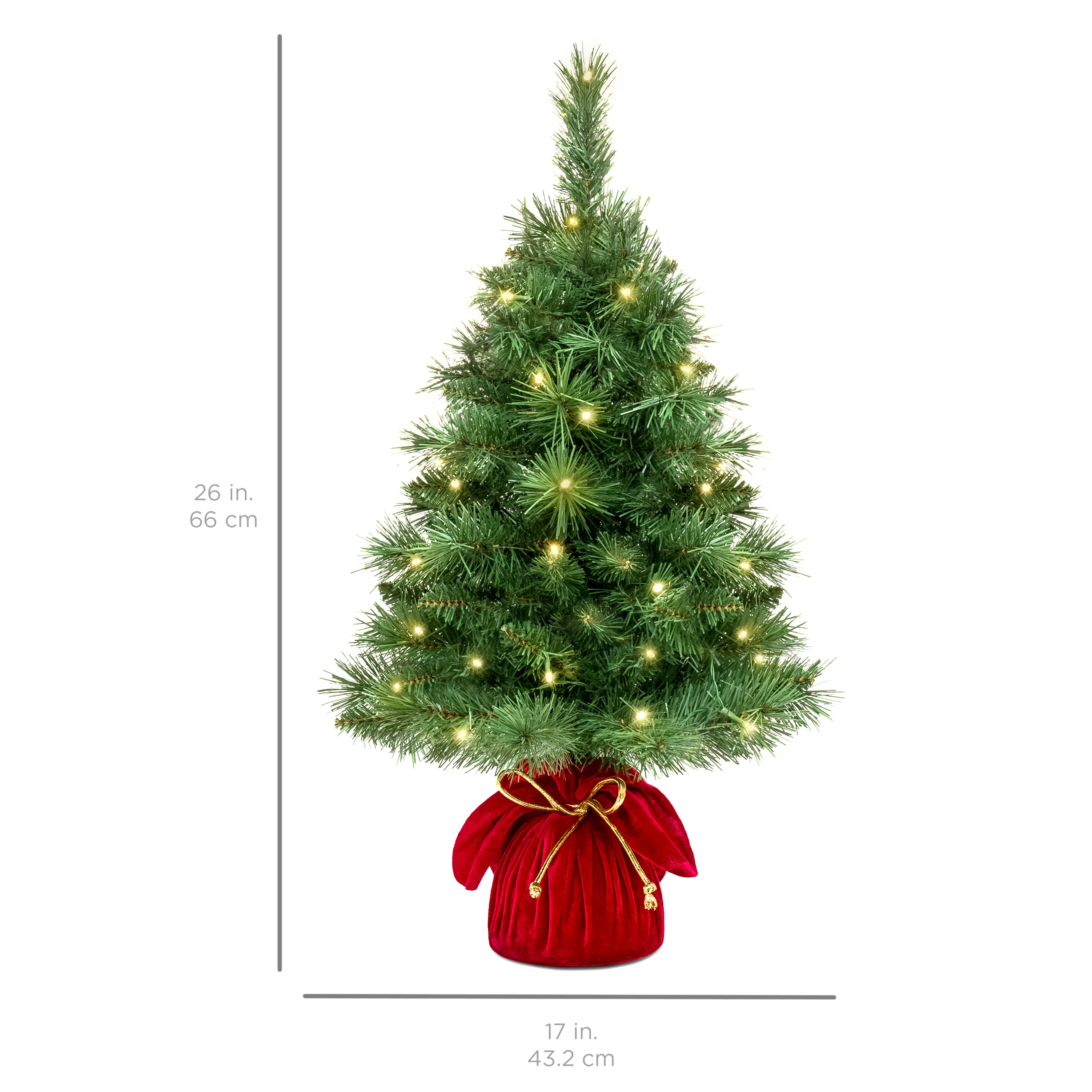 Pre-Lit Tabletop Christmas Tree w/ Red Velvet Cover & Gold Cord - Image 7