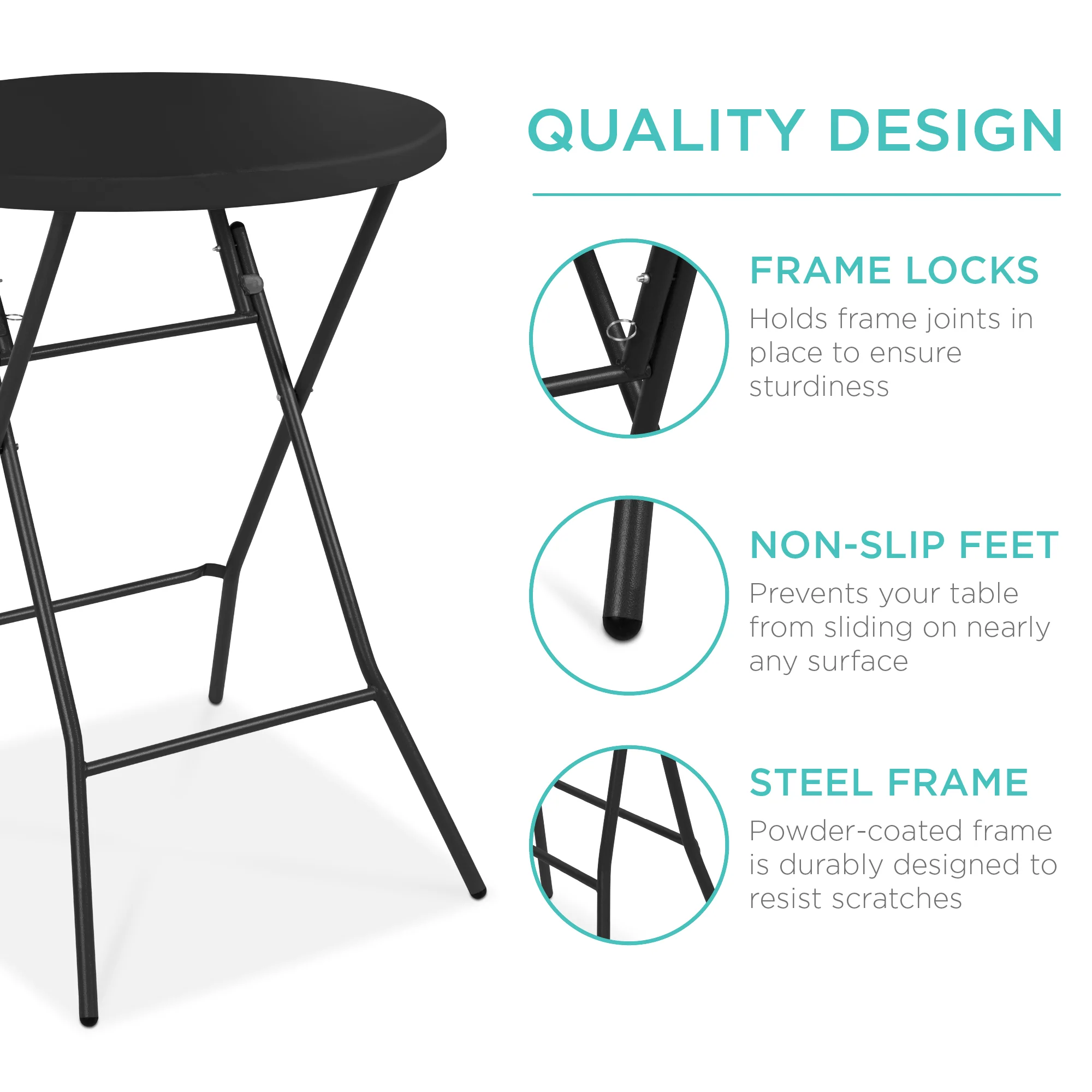 Bar Height Folding Table Indoor Outdoor Accessory w/ Thick Table Top - 32in - Image 11