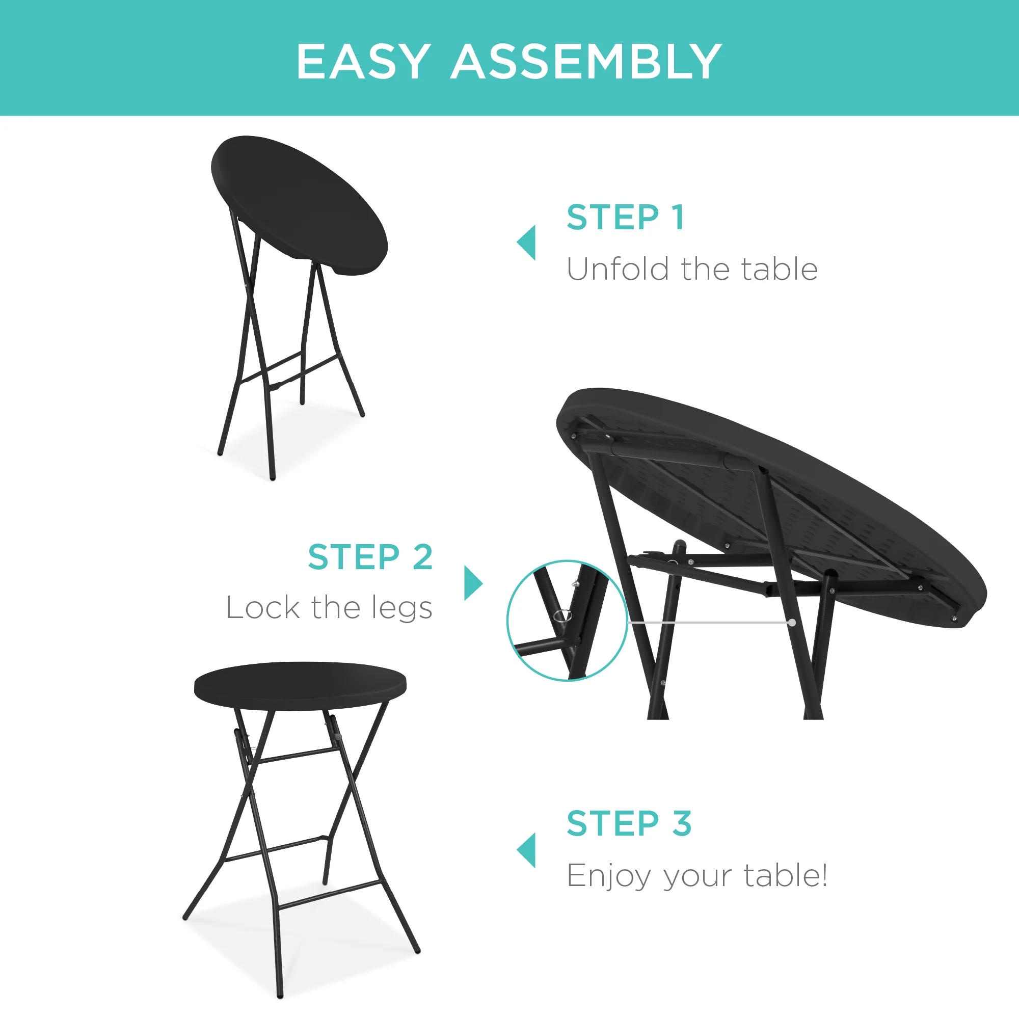 Bar Height Folding Table Indoor Outdoor Accessory w/ Thick Table Top - 32in - Image 13