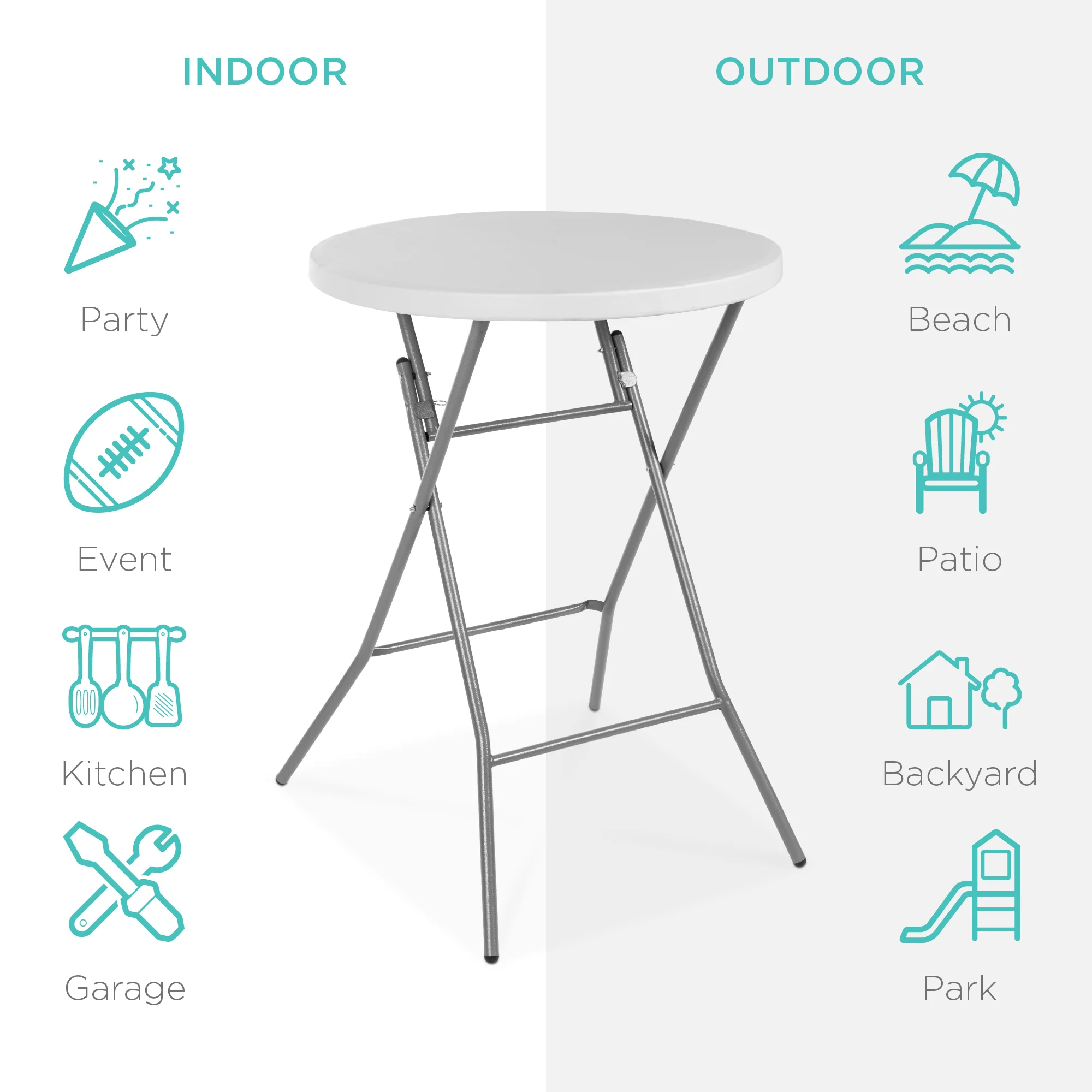 Bar Height Folding Table Indoor Outdoor Accessory w/ Thick Table Top - 32in - Image 3
