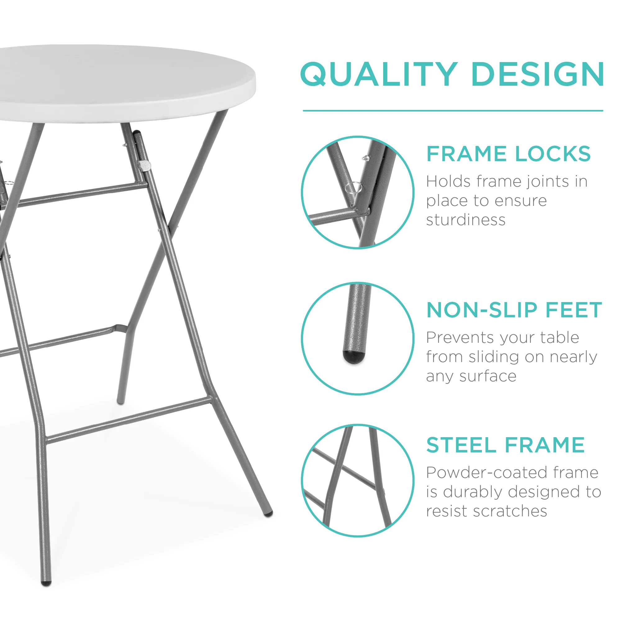 Bar Height Folding Table Indoor Outdoor Accessory w/ Thick Table Top - 32in - Image 4