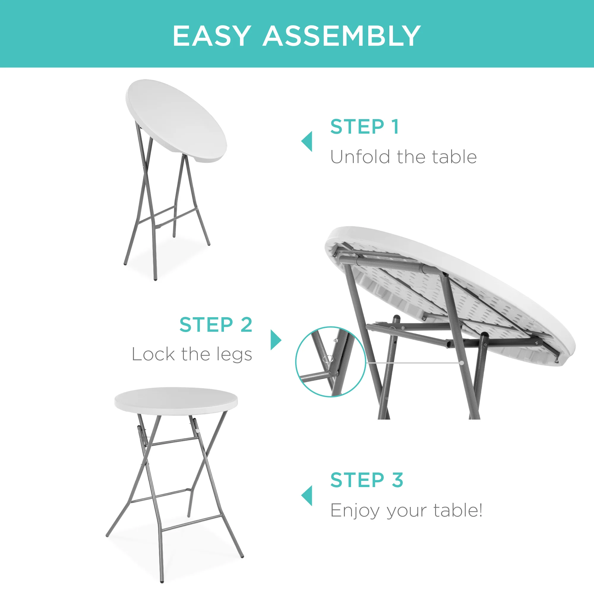 Bar Height Folding Table Indoor Outdoor Accessory w/ Thick Table Top - 32in - Image 6