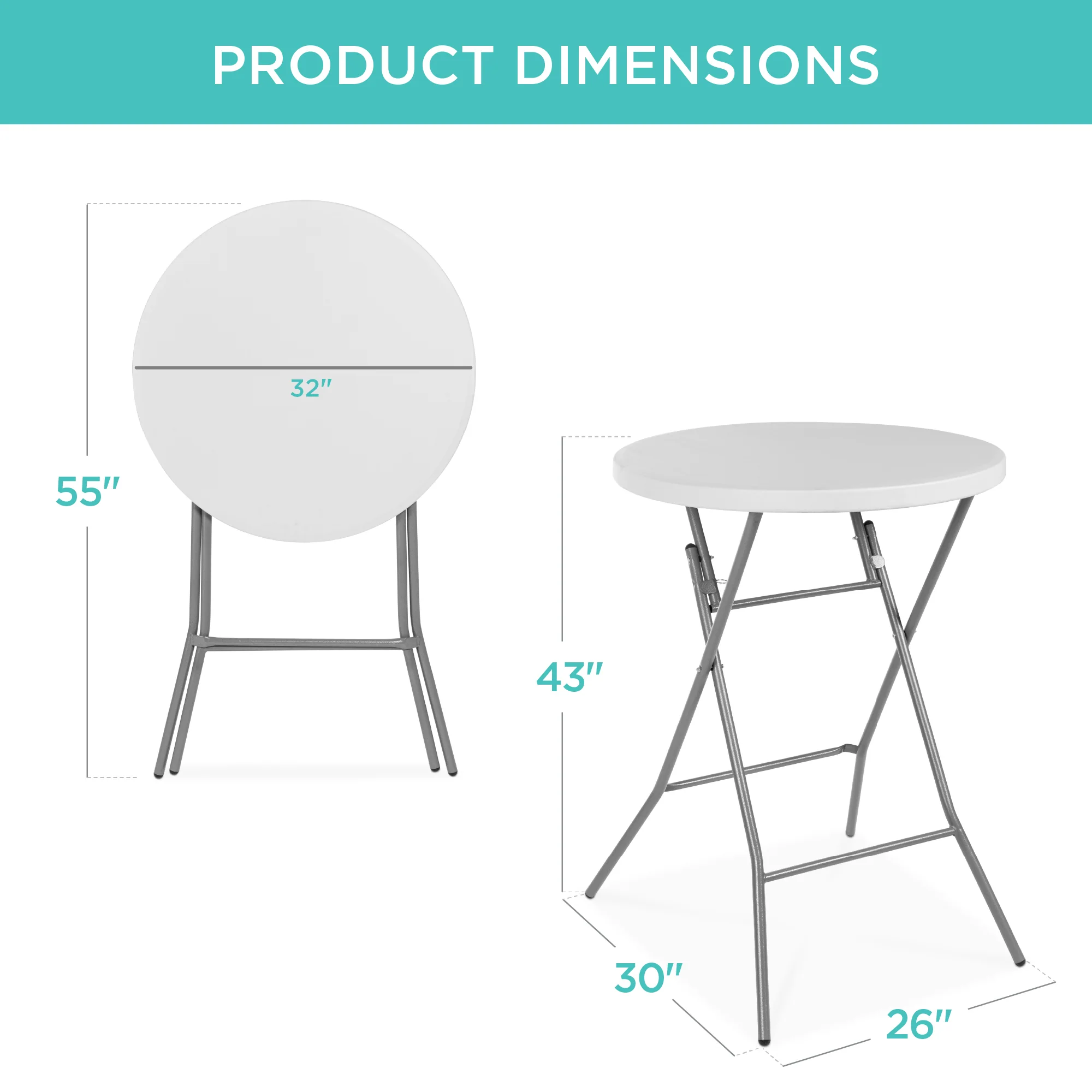 Bar Height Folding Table Indoor Outdoor Accessory w/ Thick Table Top - 32in - Image 7