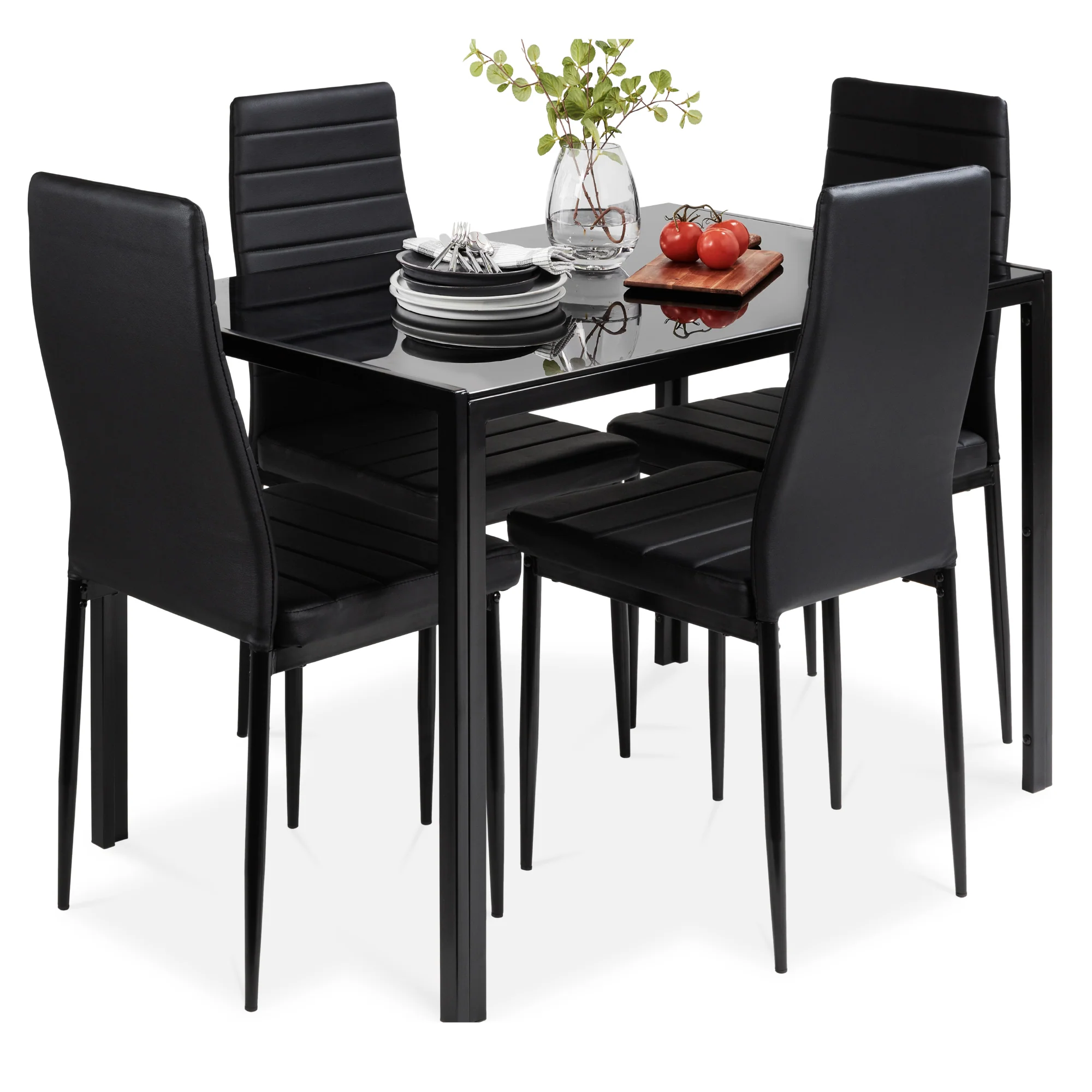 5-Piece Dining Table Set w/ Glass Top, Leather Chairs - Image 22