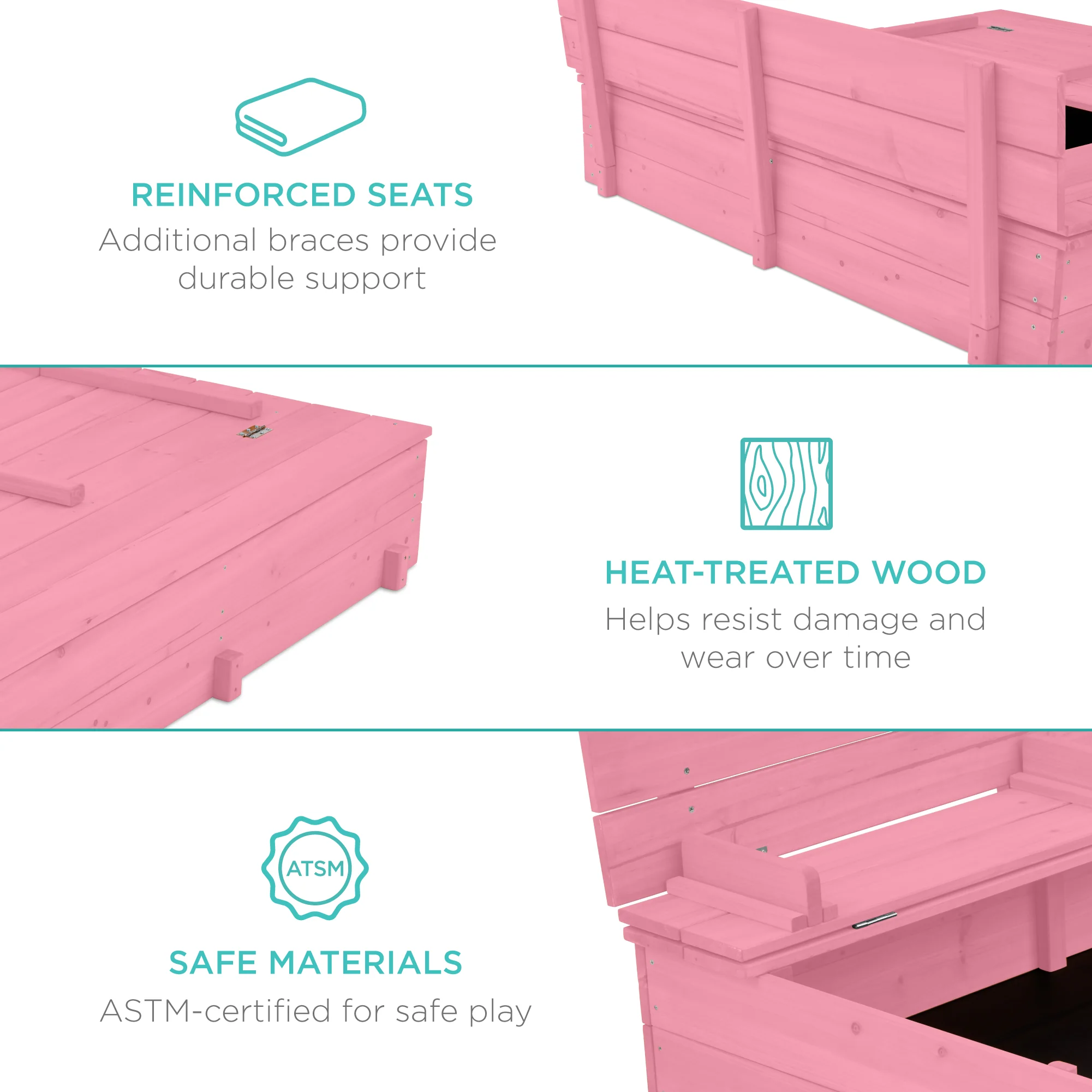 Kids Cedar Sandbox w/ Sand Screen, 2 Benches - 47x47in - Image 11