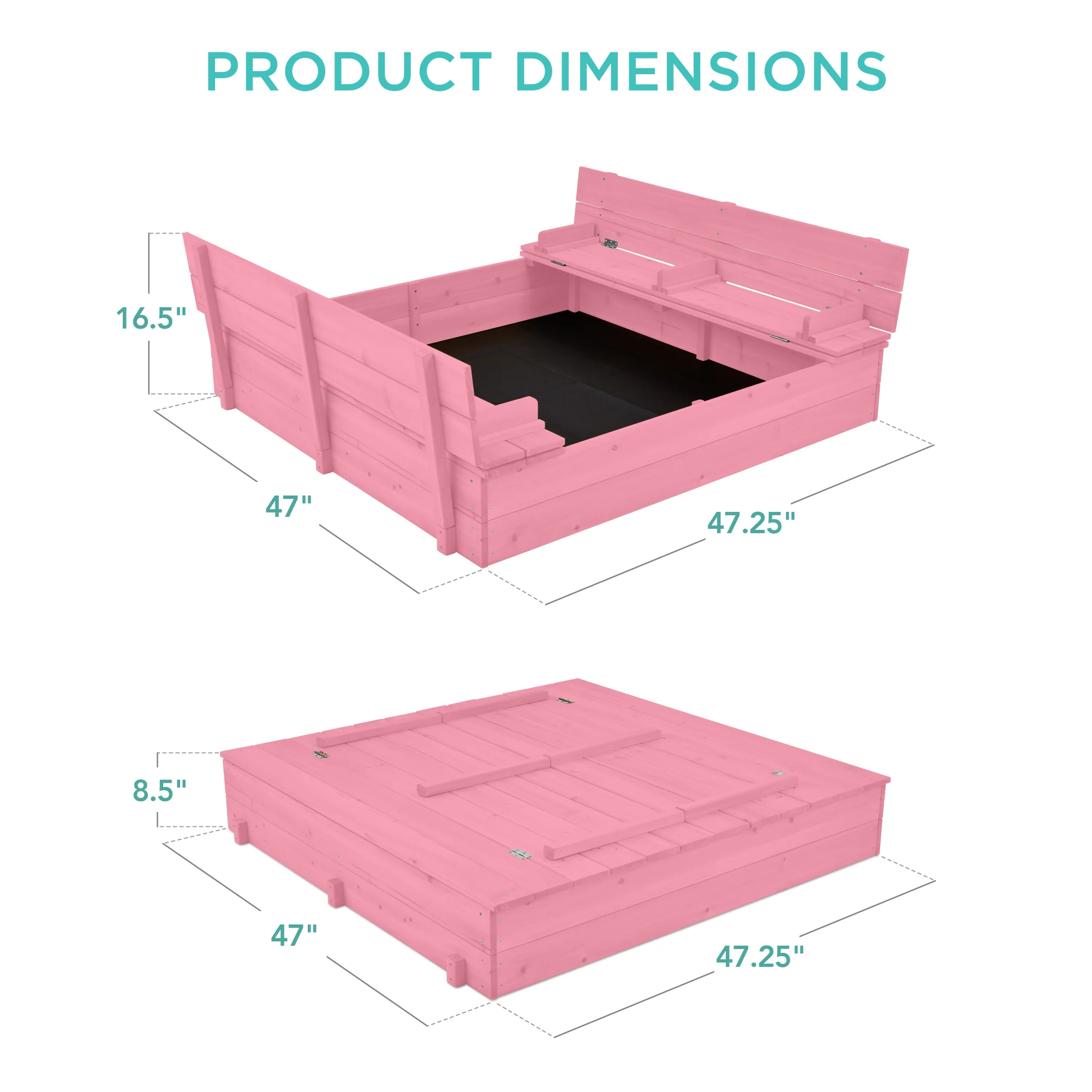 Kids Cedar Sandbox w/ Sand Screen, 2 Benches - 47x47in - Image 14