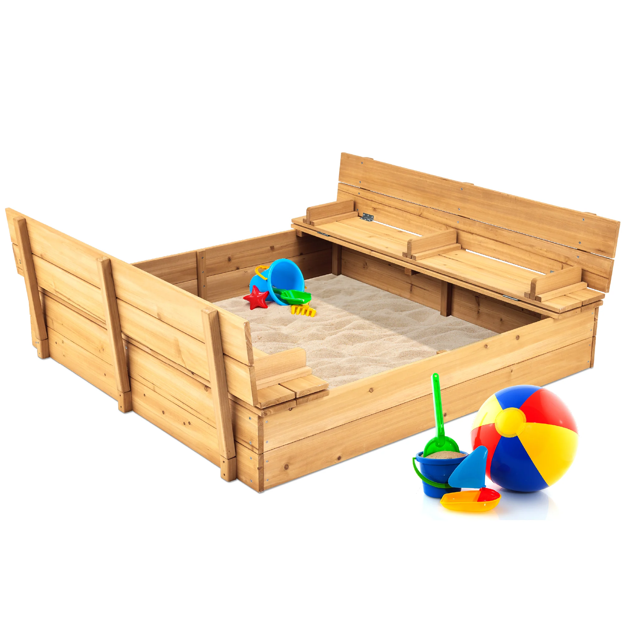 Kids Cedar Sandbox w/ Sand Screen, 2 Benches - 47x47in - Image 15