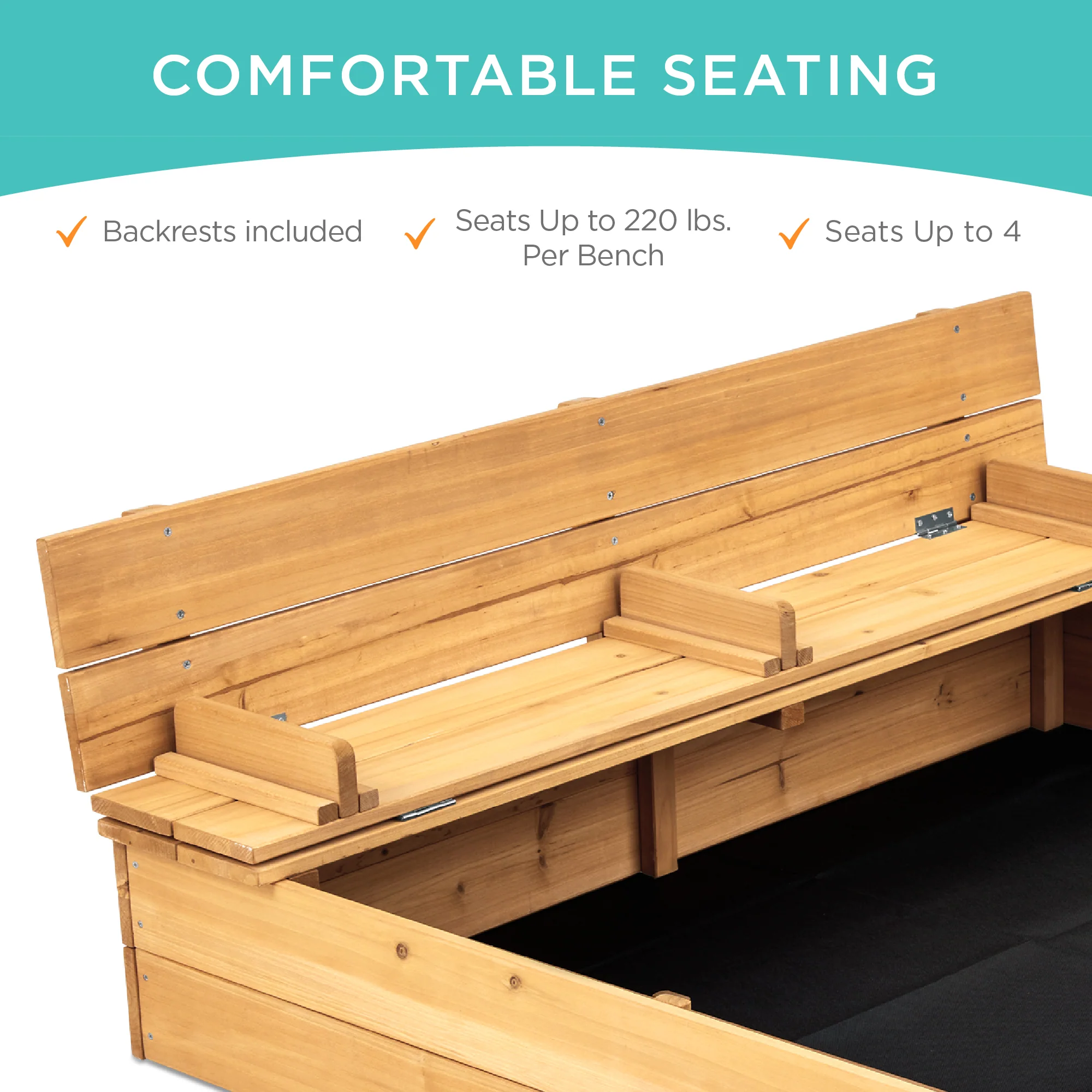 Kids Cedar Sandbox w/ Sand Screen, 2 Benches - 47x47in - Image 16