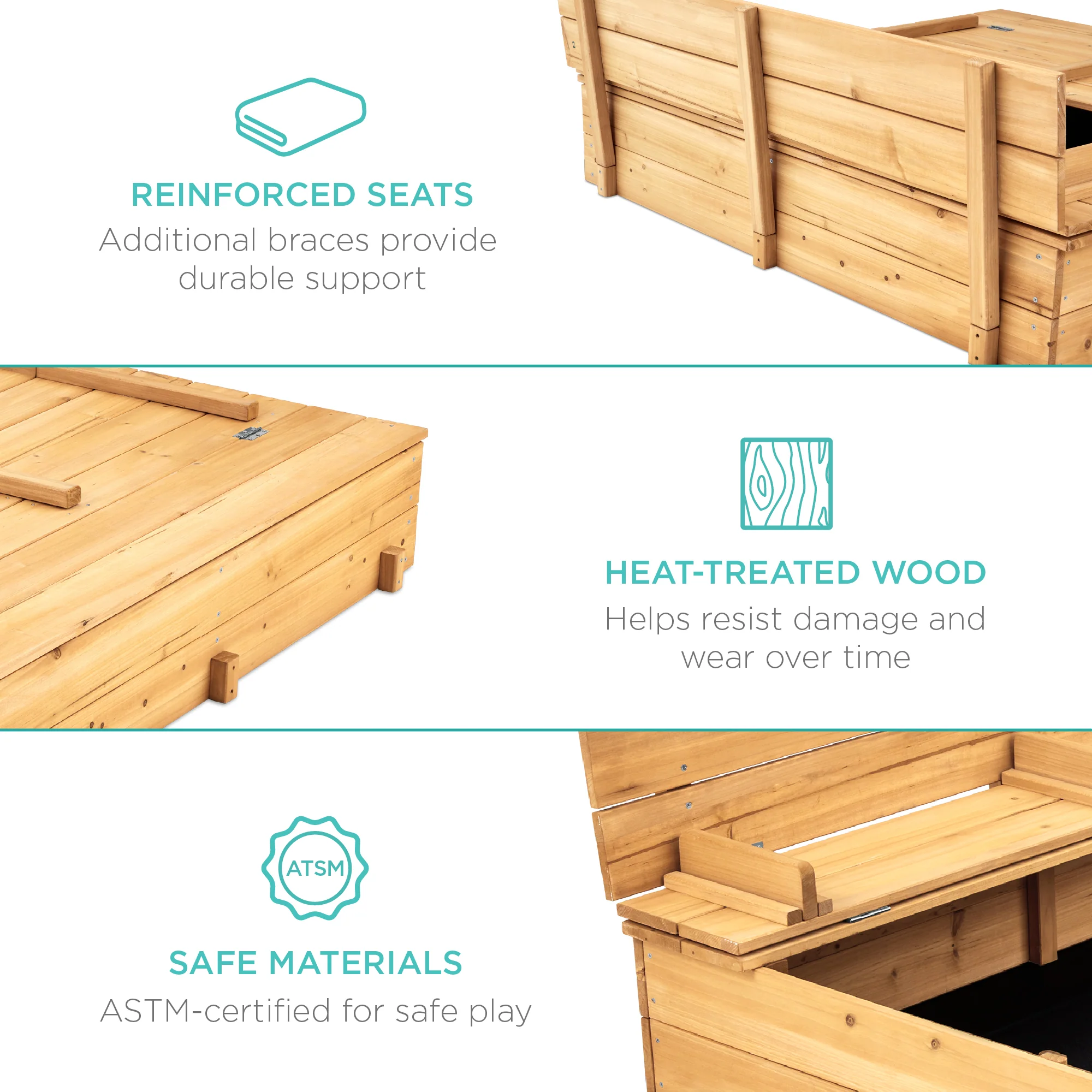 Kids Cedar Sandbox w/ Sand Screen, 2 Benches - 47x47in - Image 18